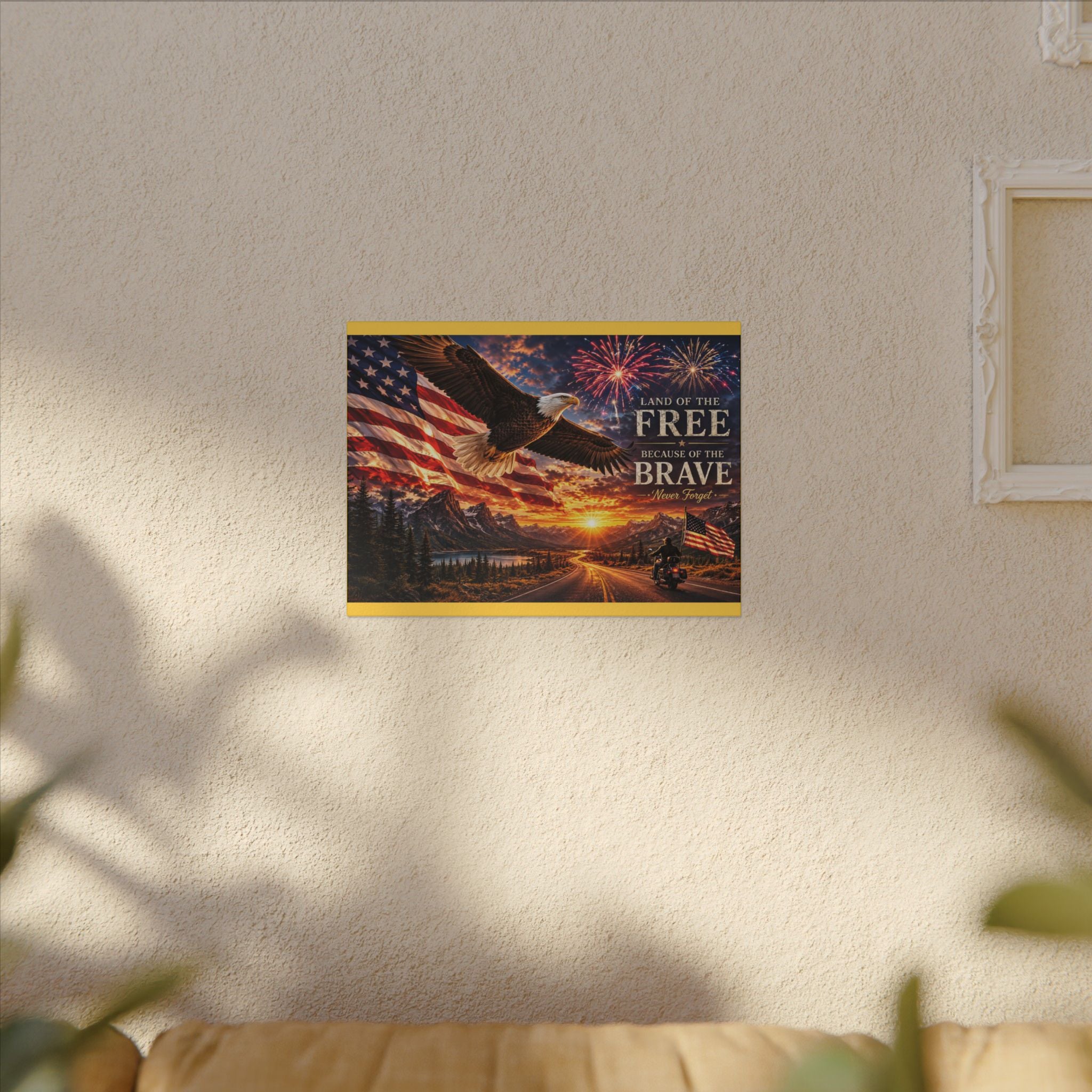 Patriotic Eagle Canvas Wall Art — “Land of the Free Because of the Brave” Matte Stretched Print