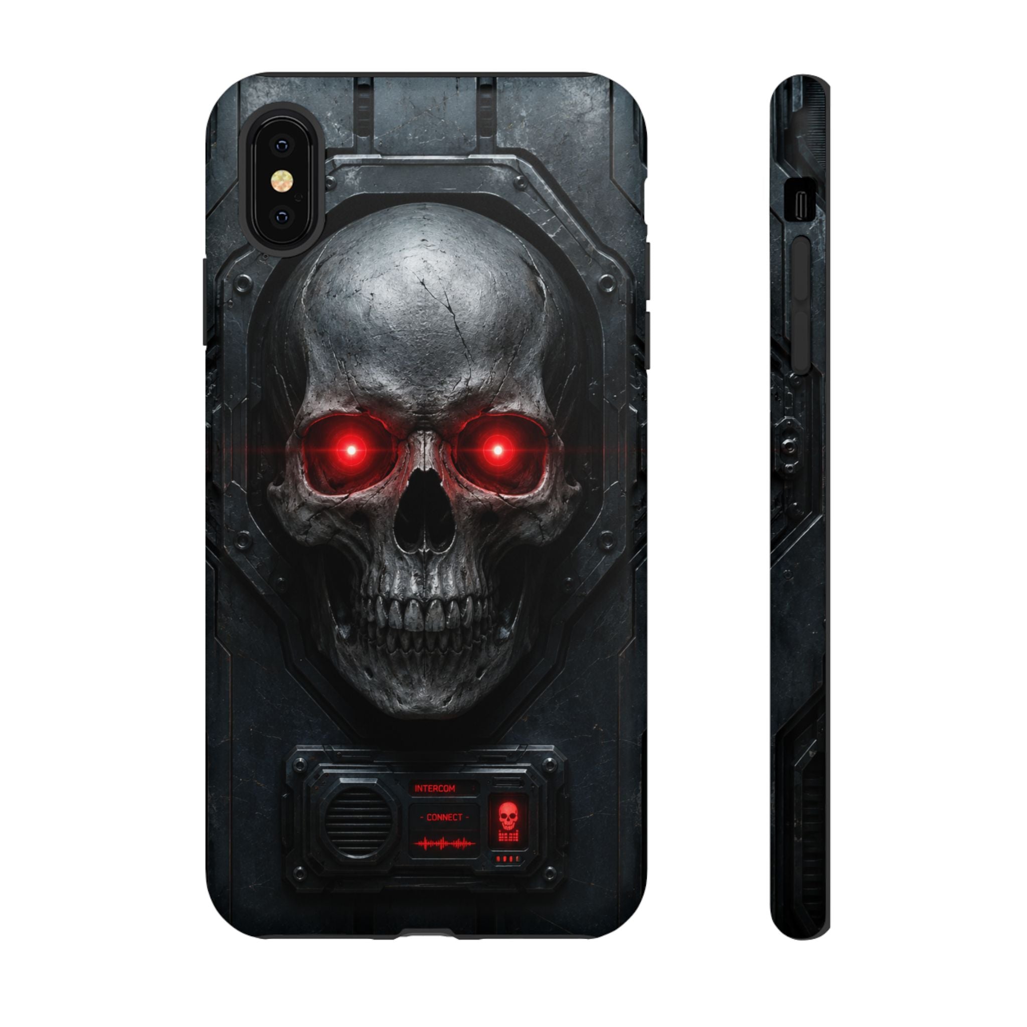 Skull Sentinel Phone Case — Red-Eyed Tactical Skull Protective Case