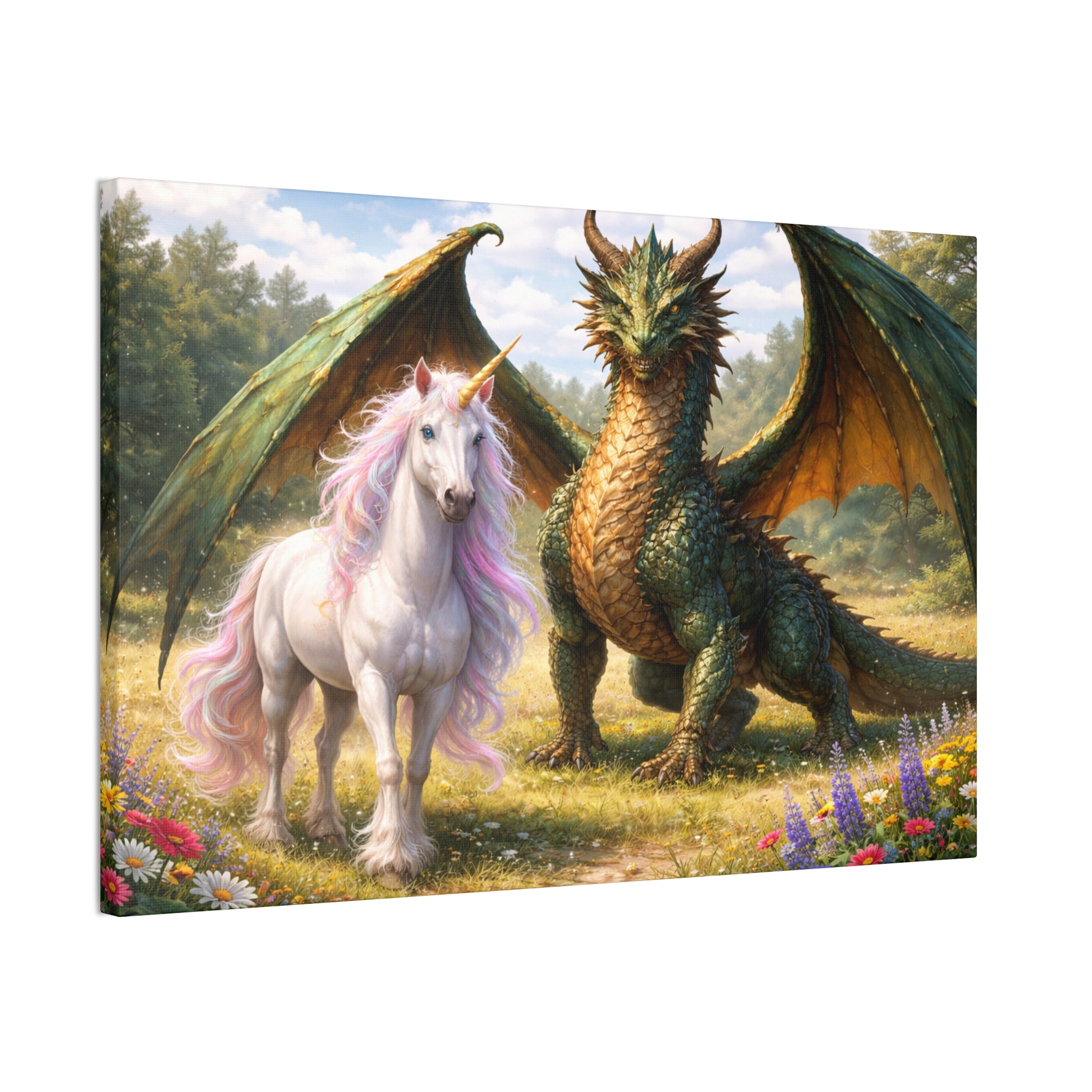 Dragon and Unicorn Canvas Wall Art — Fantasy Creature Print for Nursery, Kids’ Room & Fantasy Decor