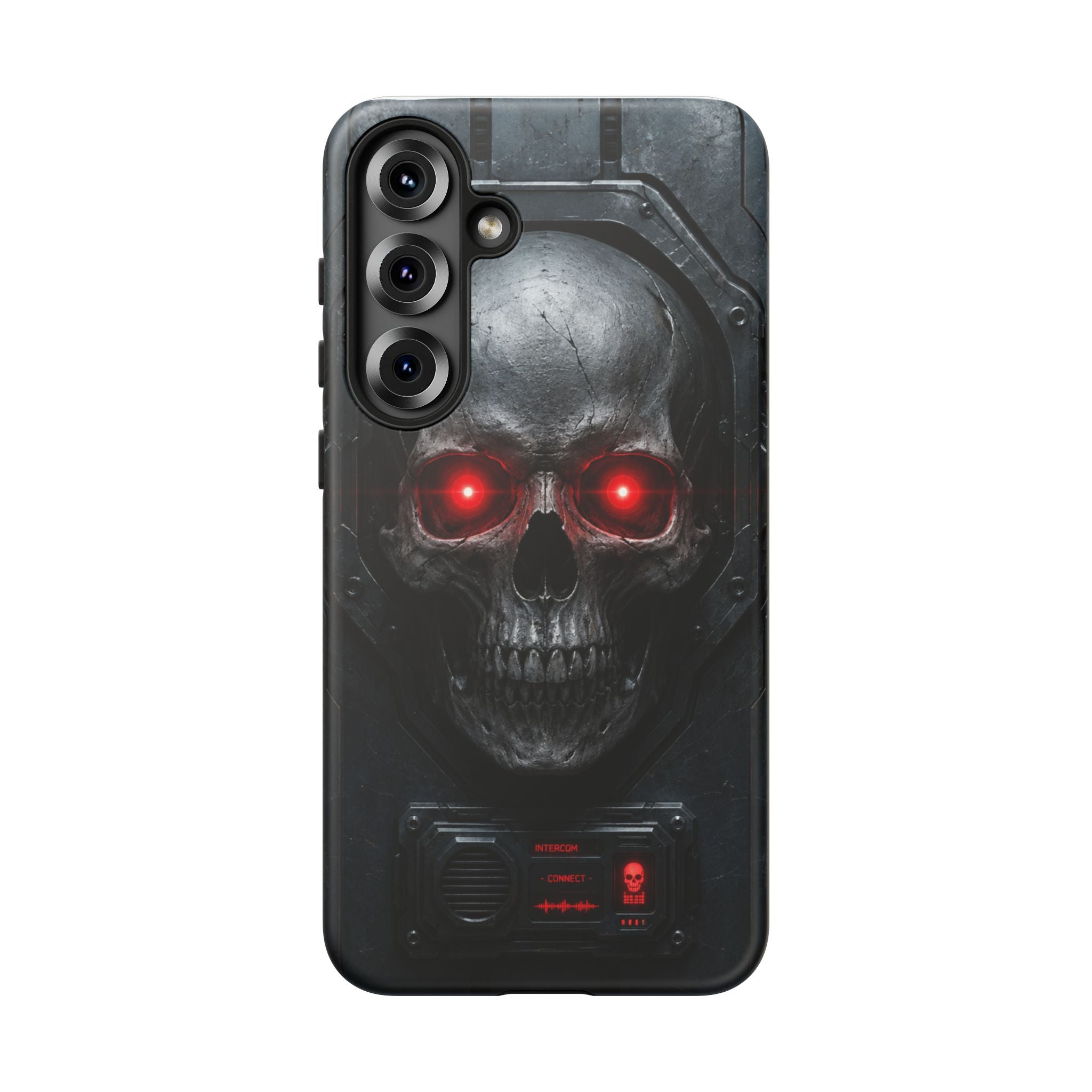 Skull Sentinel Phone Case — Red-Eyed Tactical Skull Protective Case