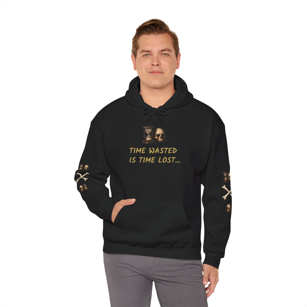 Premium Motorcycle Hoodie - "Time Wasted Is Time Lost" Skull & Crossbones Biker Pullover