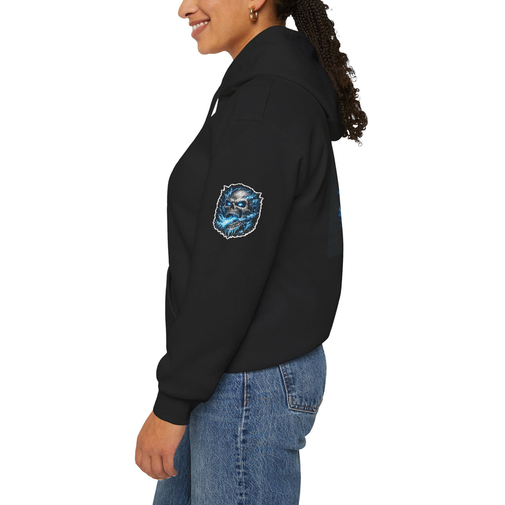 Premium Skull Hoodie — Blue Cyber Skull Graphic Pullover