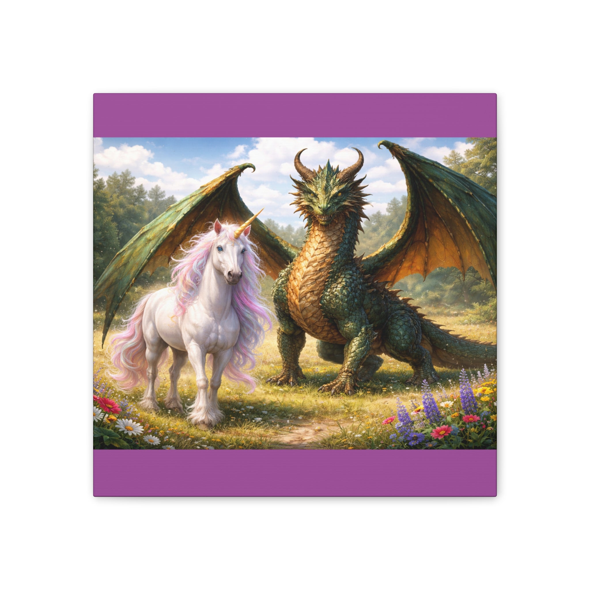 Dragon and Unicorn Canvas Wall Art — Fantasy Creature Print for Nursery, Kids’ Room & Fantasy Decor
