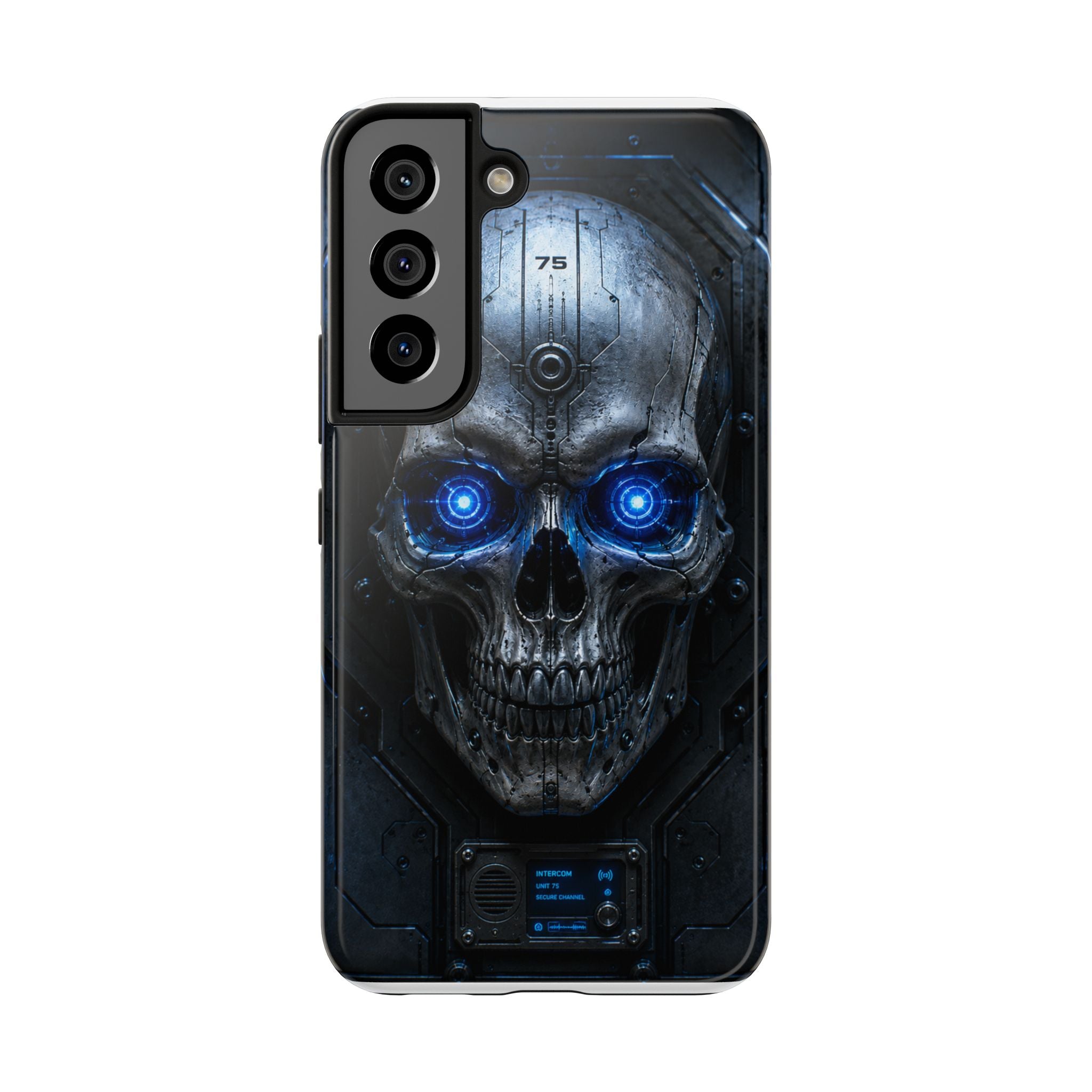 Cyber Skull Tough Phone Case — Blue LED Scary Robot Skull iPhone Case