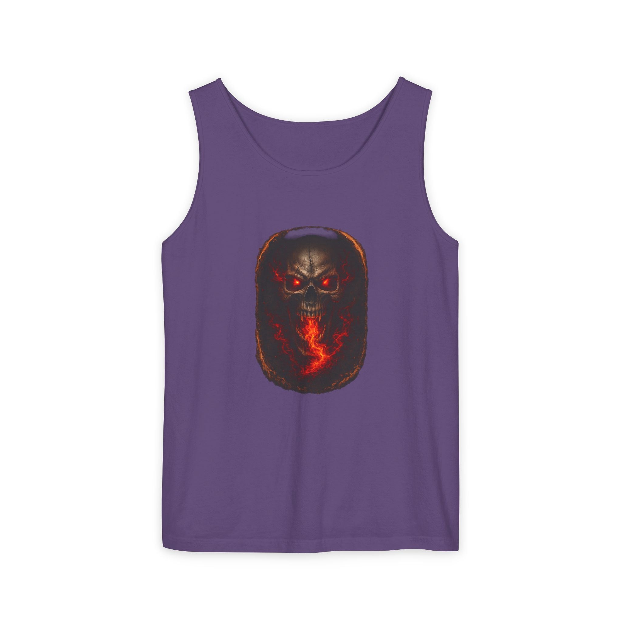 Demon Skull Flame Tank Top — Horror Graphic Summer Tee