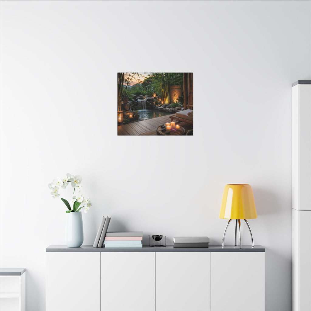 Zen Spa Retreat Canvas — Tranquil Bamboo Waterfall Wall Art