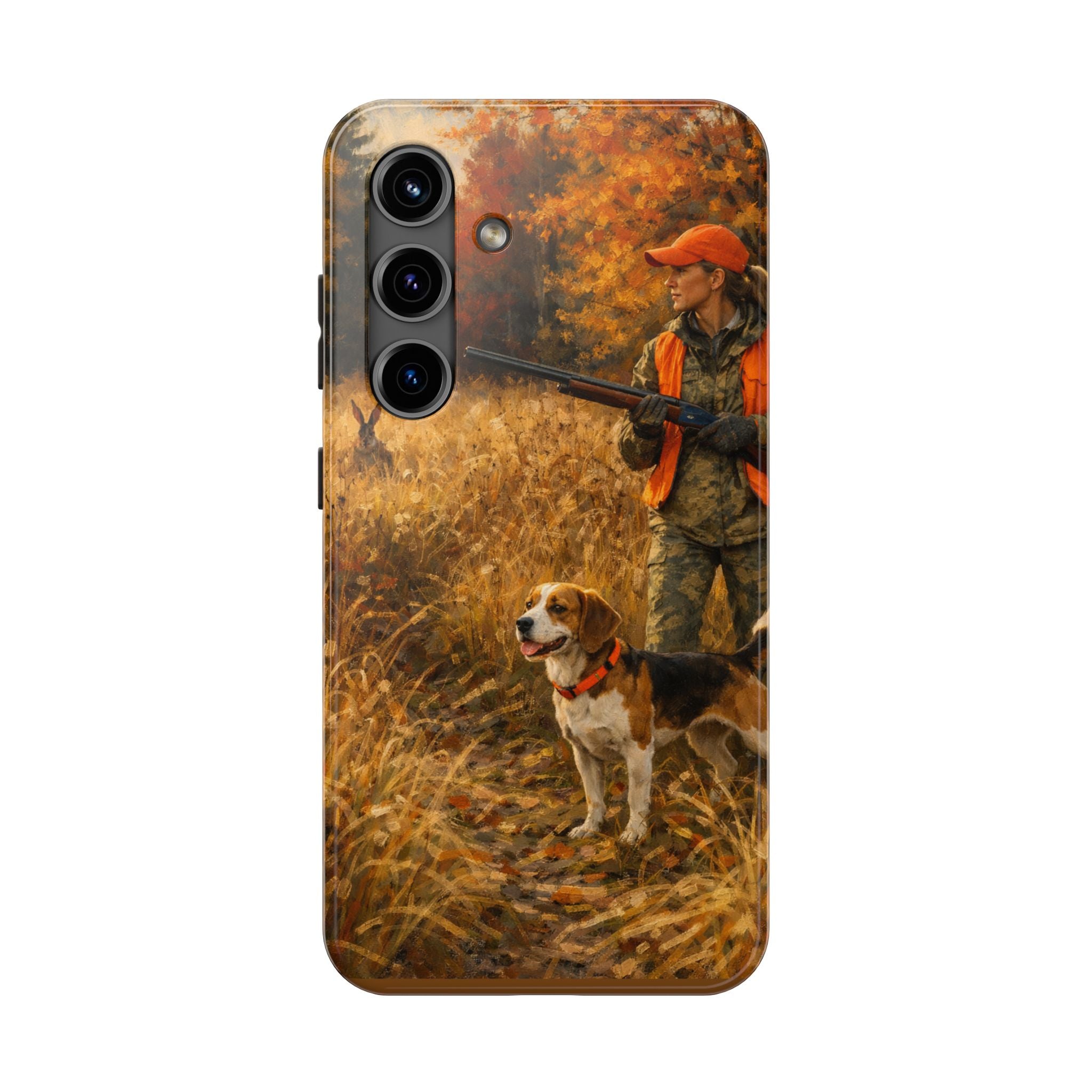 Hunting Scene Tough Phone Case — Hunter & Beagle Autumn Field Protective Cover