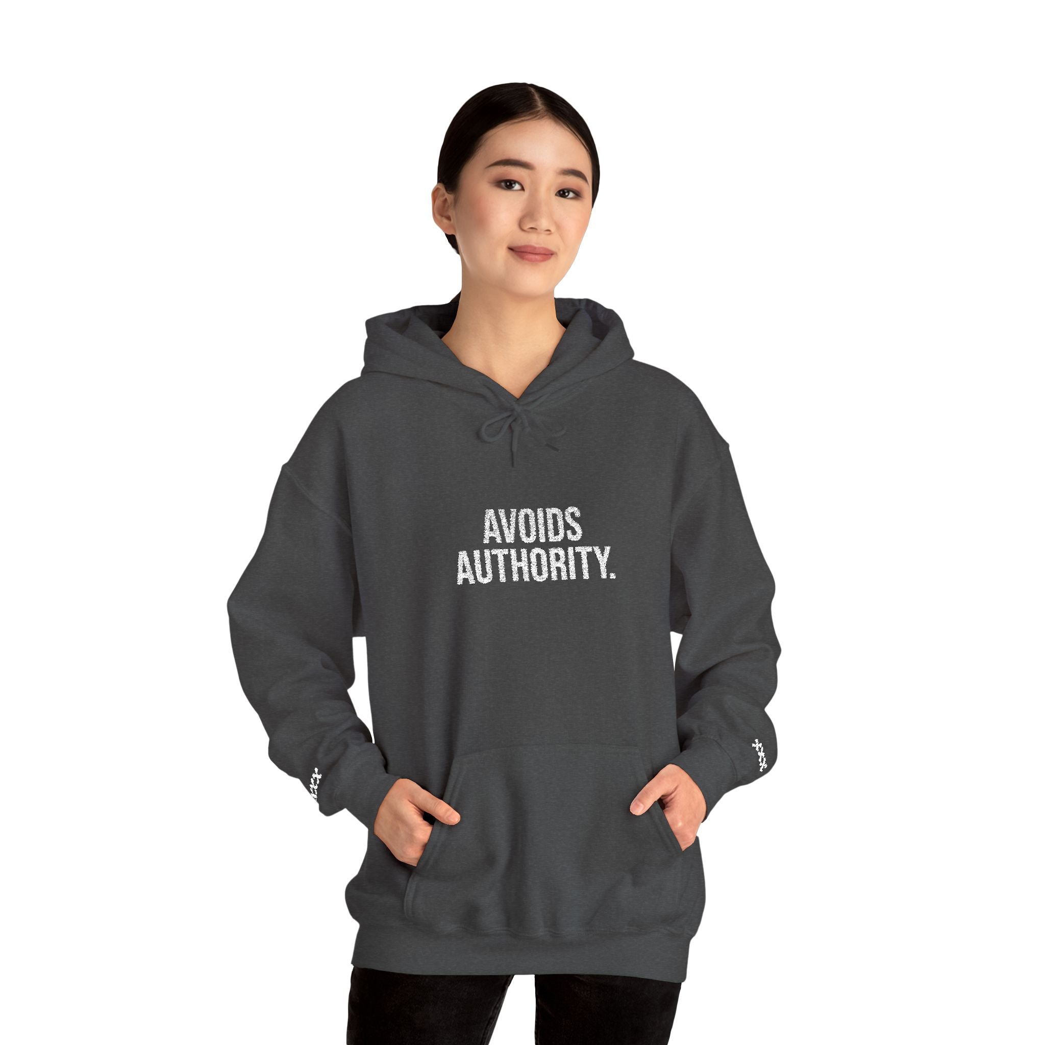 Avoids Authority Hoodie — Rebellious Embroidered Pullover