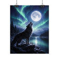 Wolf Howl Moon Poster – Northern Lights Landscape Wall Art