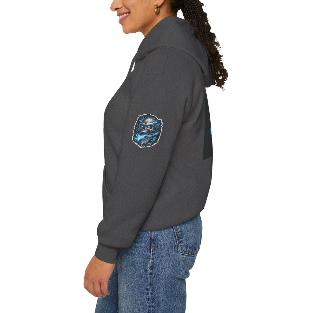 Premium Skull Hoodie — Blue Cyber Skull Graphic Pullover