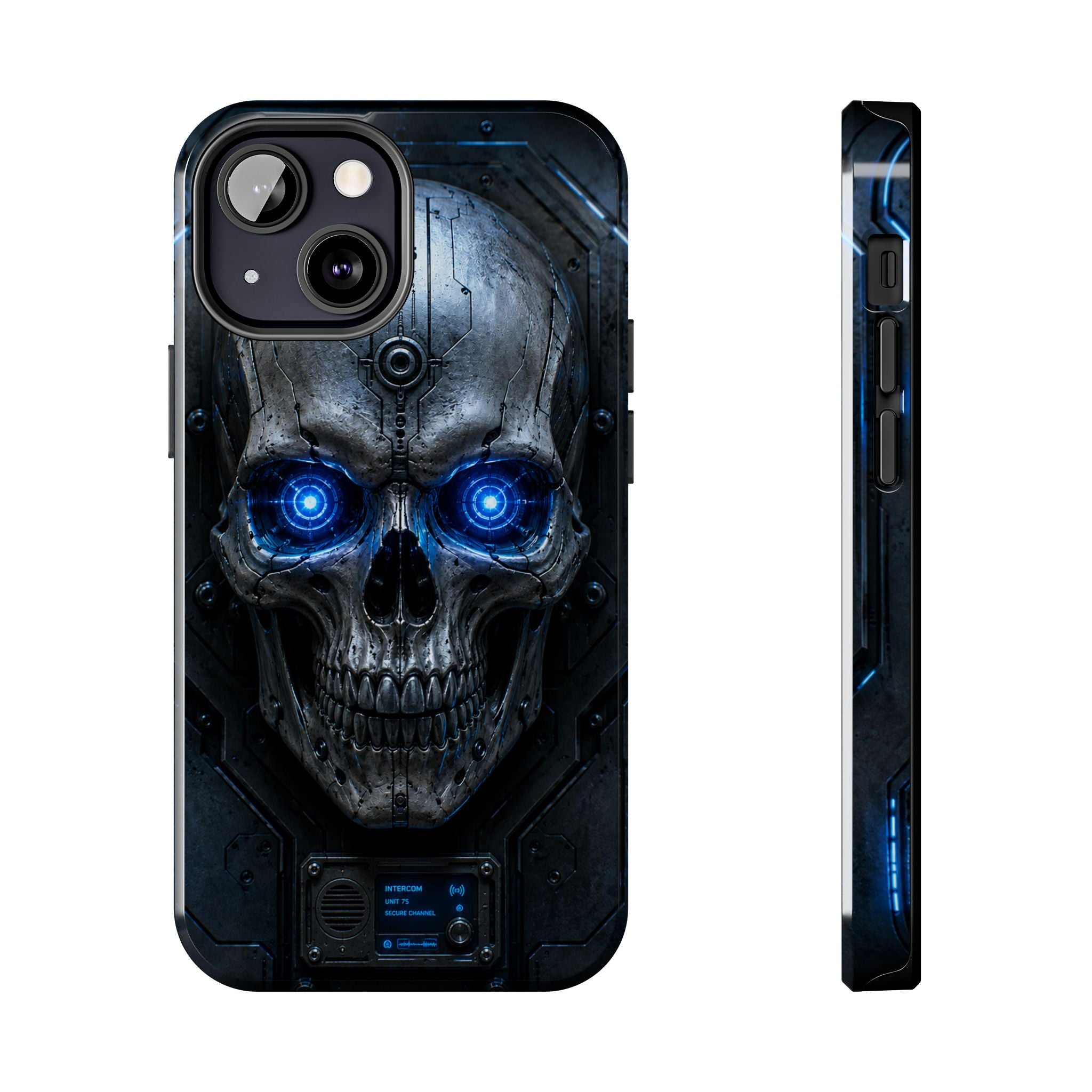 Cyber Skull Tough Phone Case — Blue LED Scary Robot Skull iPhone Case