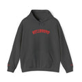 Hellbound Hoodie — Gothic Red Script Embroidered Pullover
