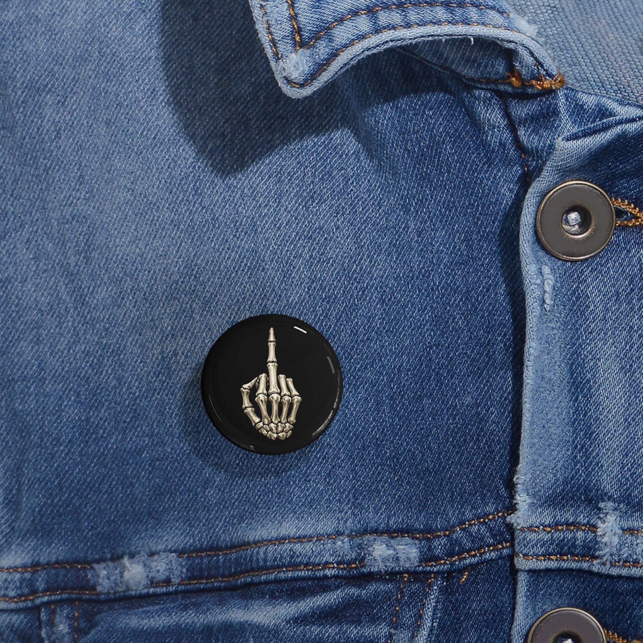 Skeleton Finger Round Pin — Gothic Punk Enamel Button