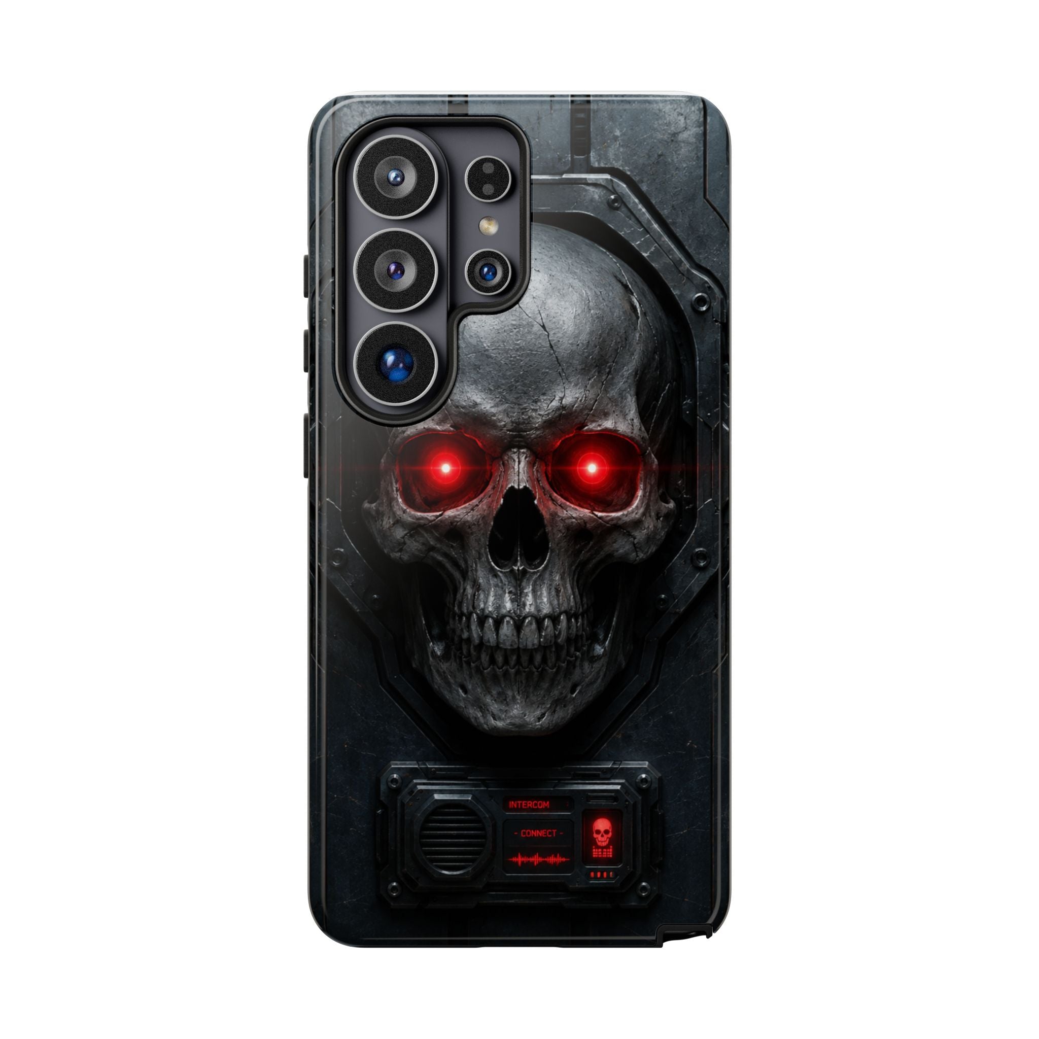 Skull Sentinel Phone Case — Red-Eyed Tactical Skull Protective Case