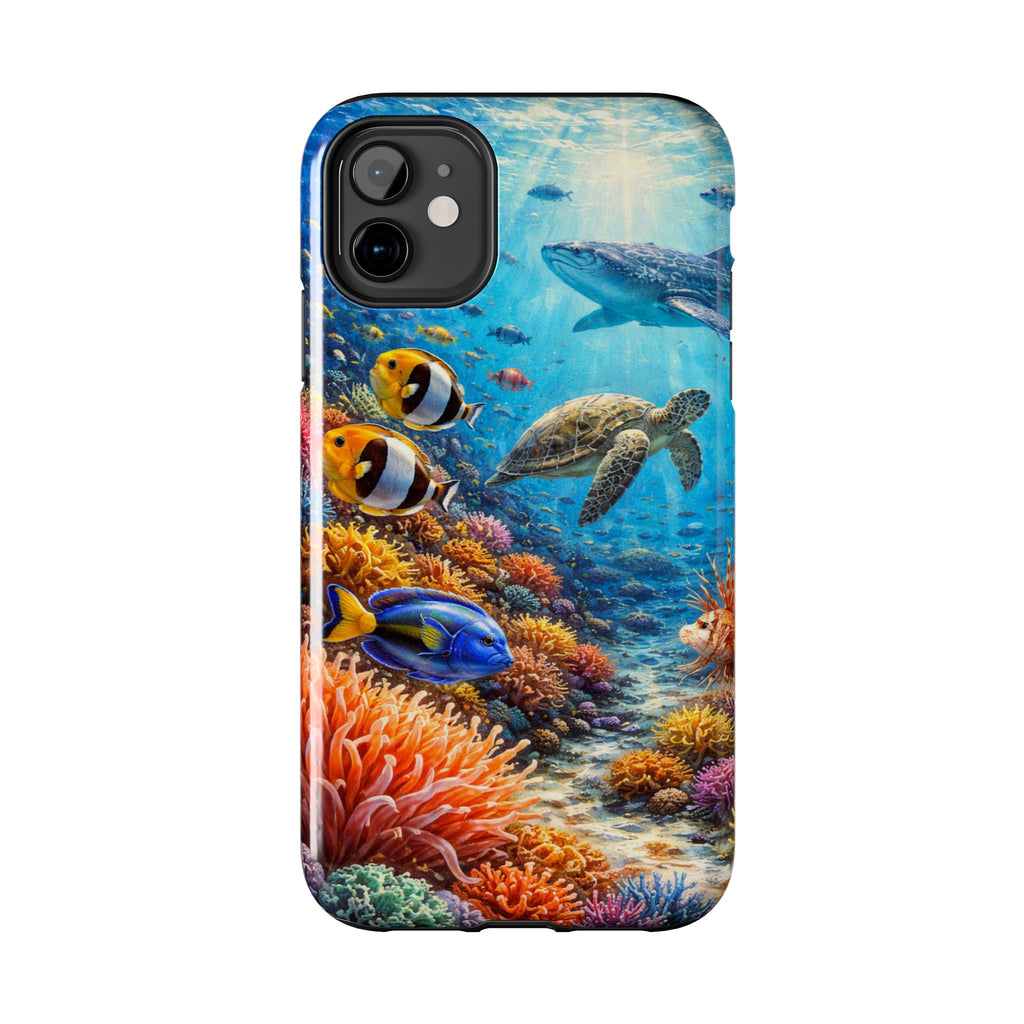 Ocean Reef Tough Phone Case — Colorful Sea Turtle & Tropical Fish Design