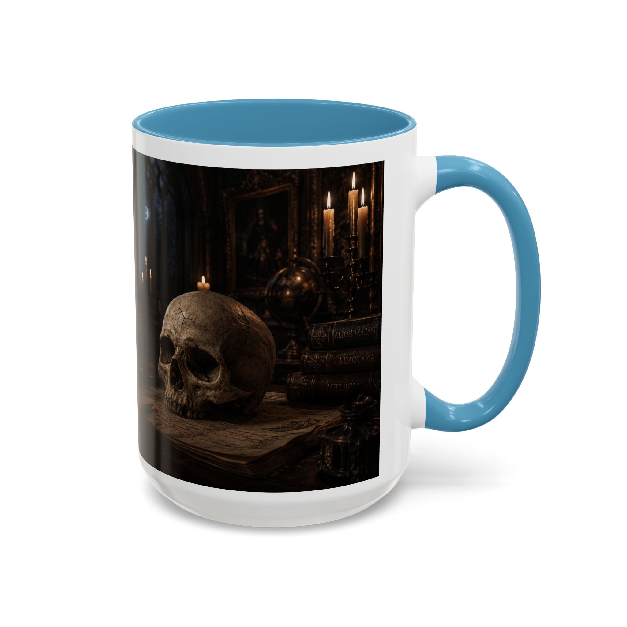 Gothic Skull Coffee Mug — Candlelit Occult Library Accent Mug (11/15oz)