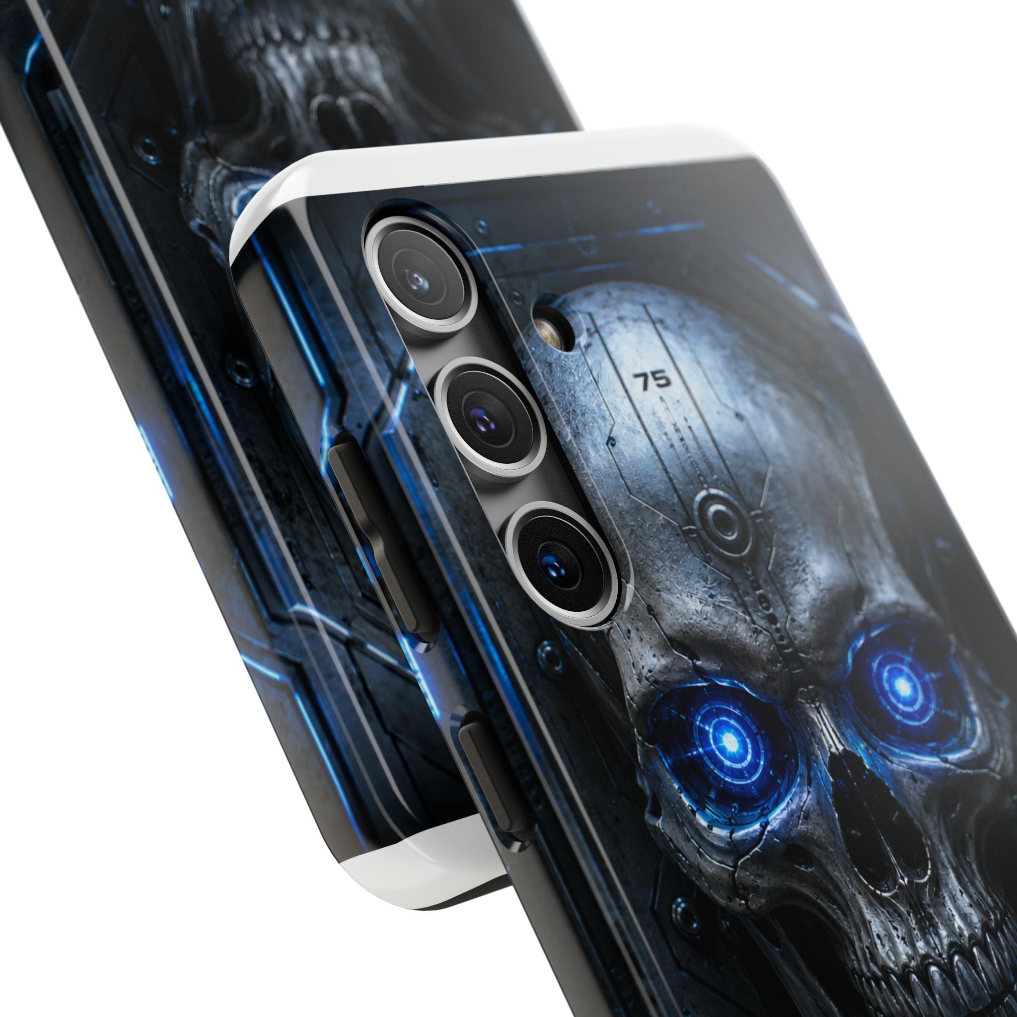 Cyber Skull Tough Phone Case — Blue LED Scary Robot Skull iPhone Case