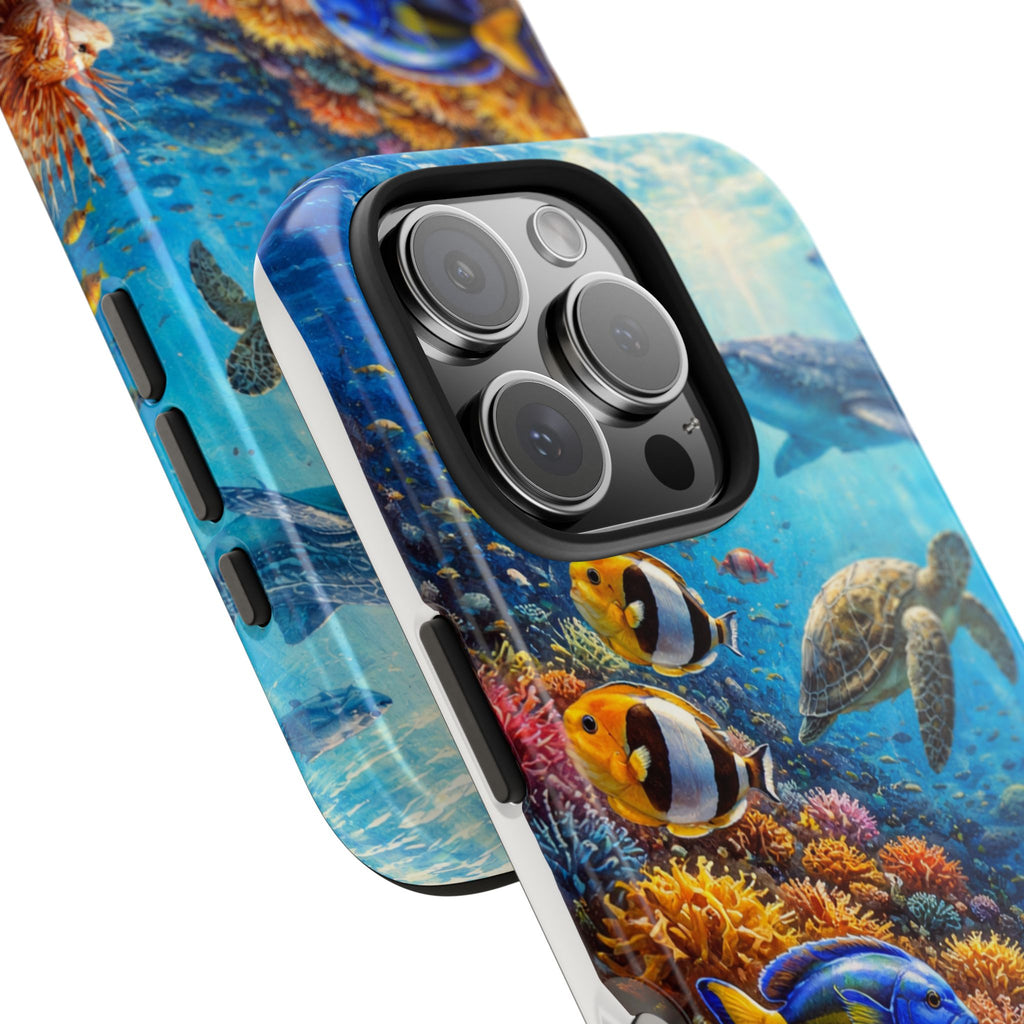 Ocean Reef Tough Phone Case — Colorful Sea Turtle & Tropical Fish Design