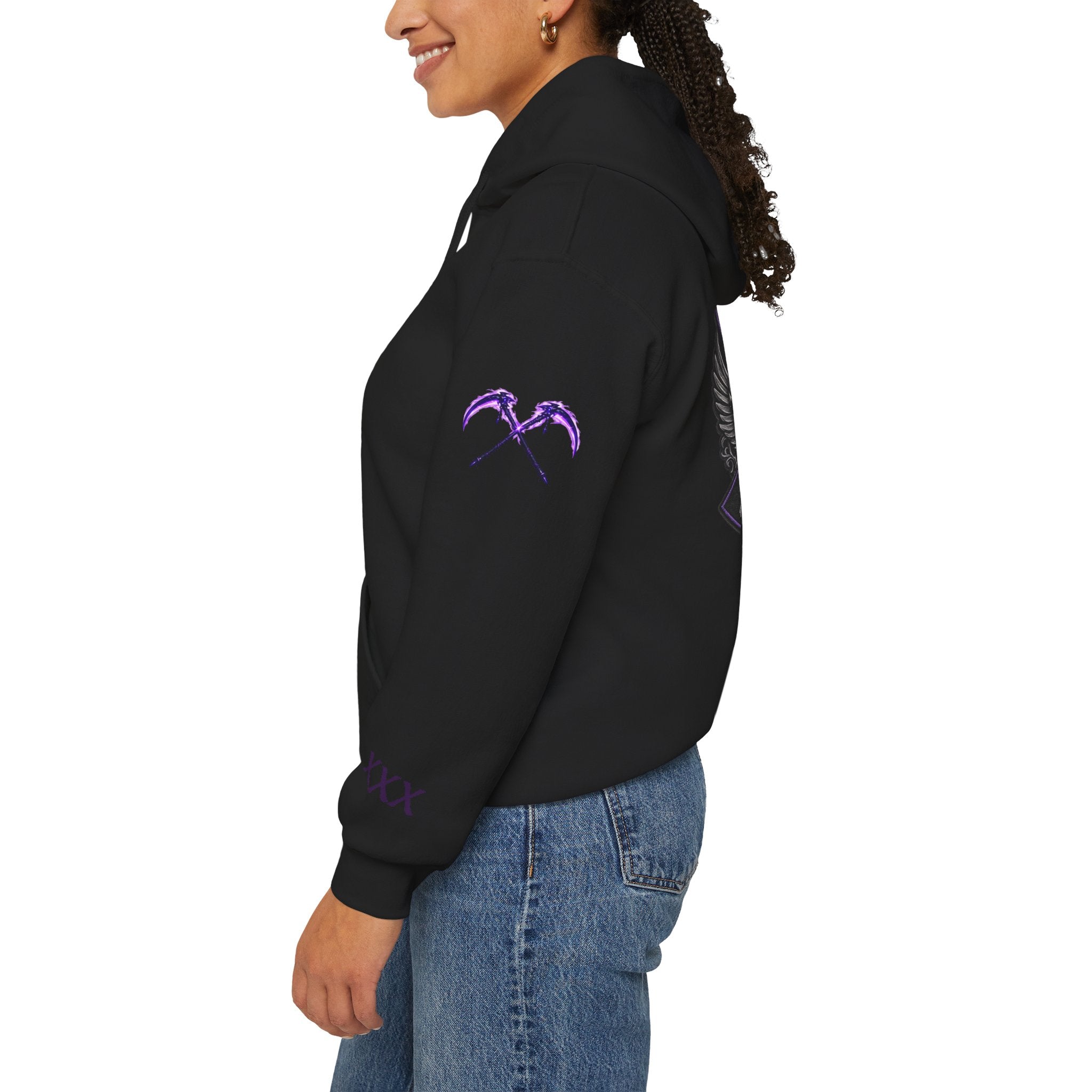 Premium Dark Rider Crew Hoodie — Purple Skull Motorcycle Biker Pullover