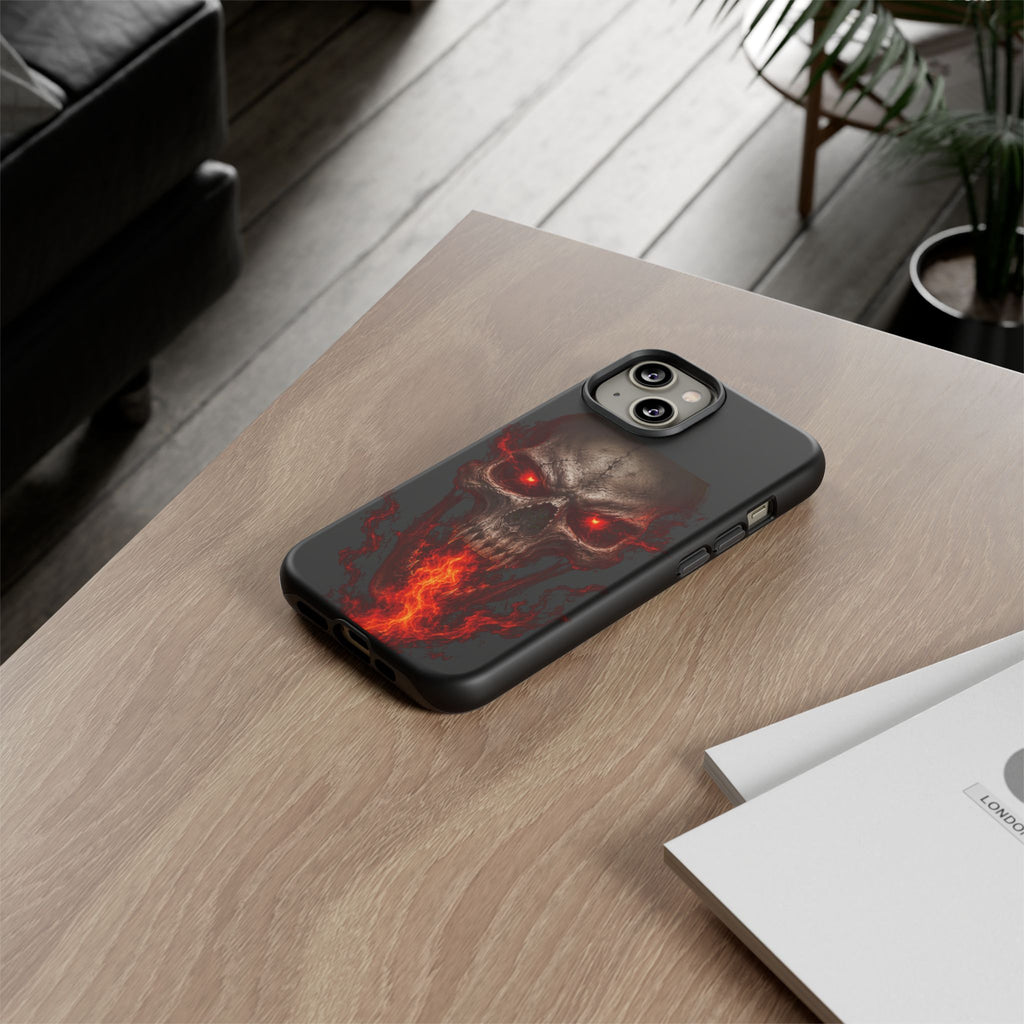 Flaming Skull Tough Case — Heavy-Duty Phone Case with Red-Eye Skull Design