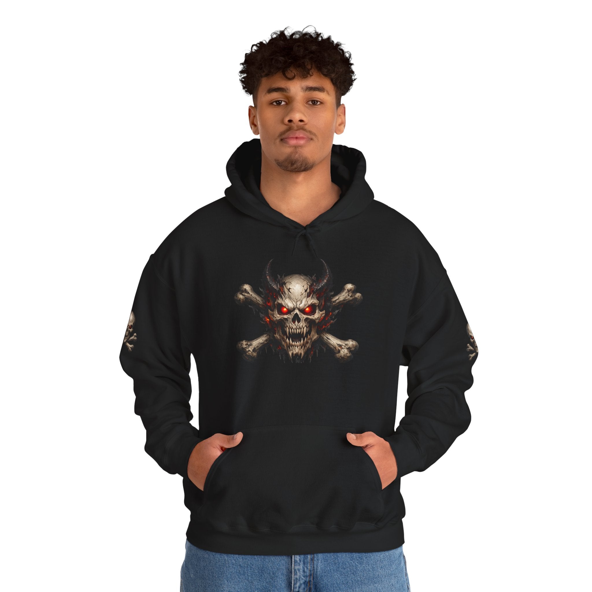 Premium Skull & Crossbones Hoodie — Red-Eyed Skull Graphic Pullover Hoodie