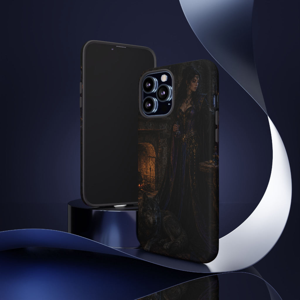 Gothic Witch Phone Case — Dark Fantasy Wolf & Fireplace Tough Case