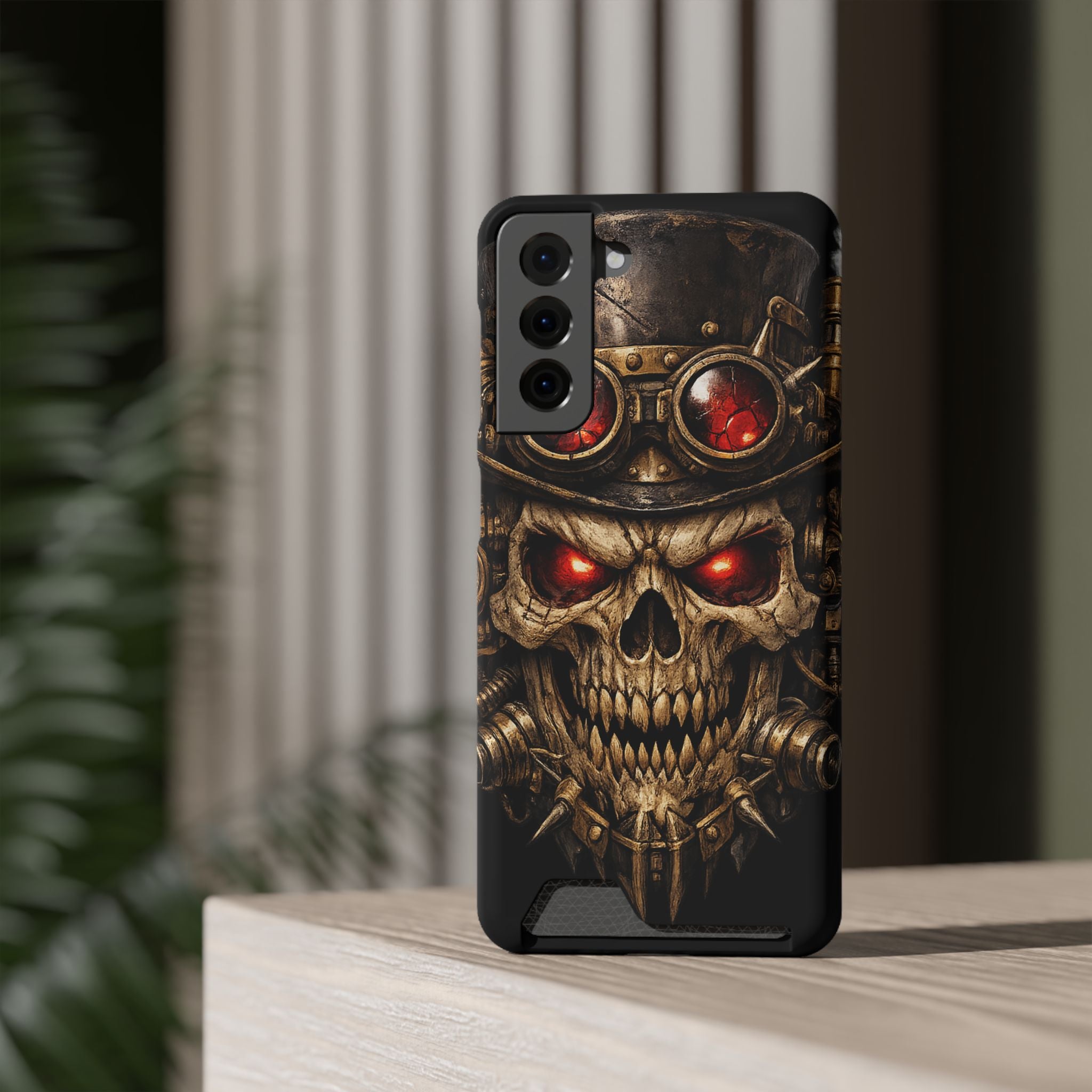 Skull Goggles Card Wallet Phone Case — Steampunk Red-Eye Armor
