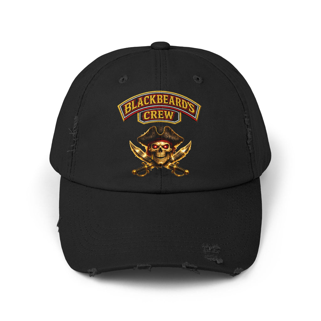 Blackbeard's Crew Distressed Baseball Cap — Pirate Skull Patch Hat