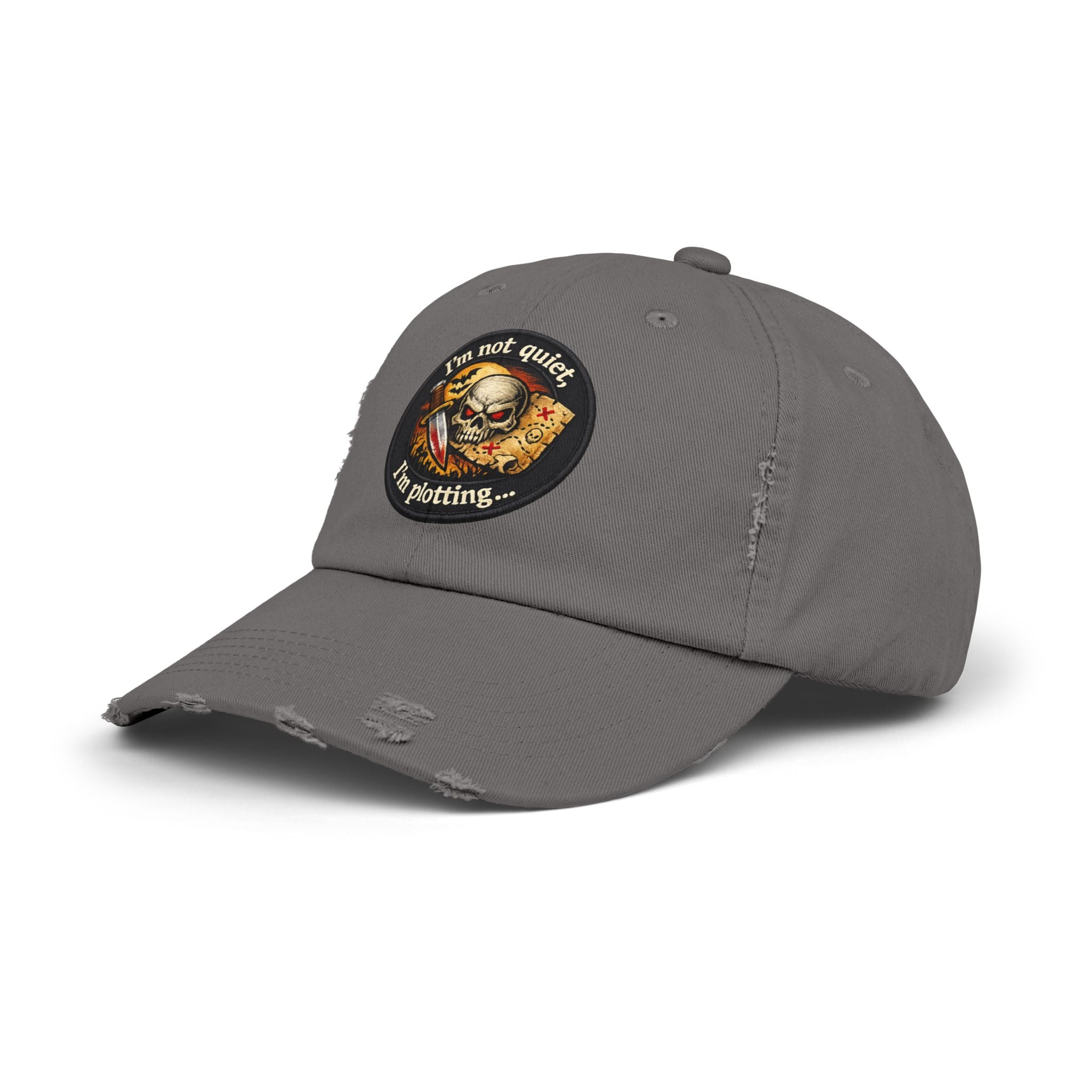 Skull & Map Distressed Cap – "I'm Not Quiet, I'm Plotting" Hat