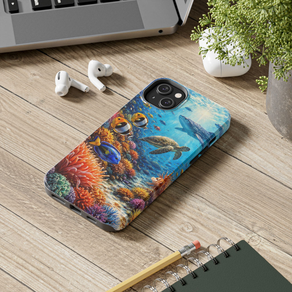 Ocean Reef Tough Phone Case — Colorful Sea Turtle & Tropical Fish Design
