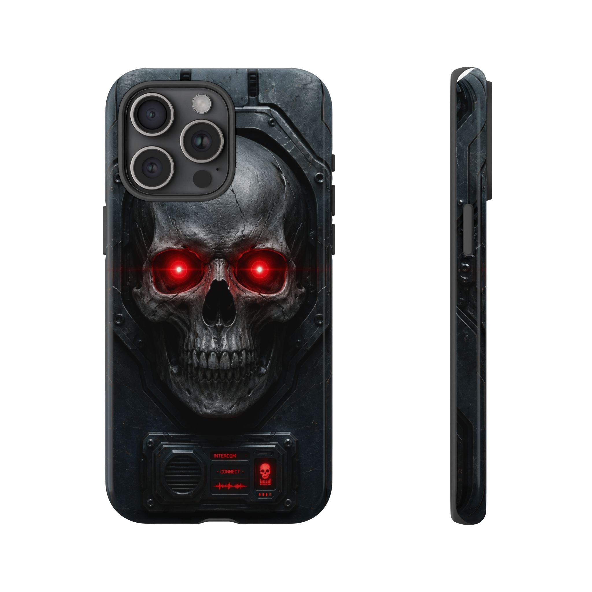 Skull Sentinel Phone Case — Red-Eyed Tactical Skull Protective Case