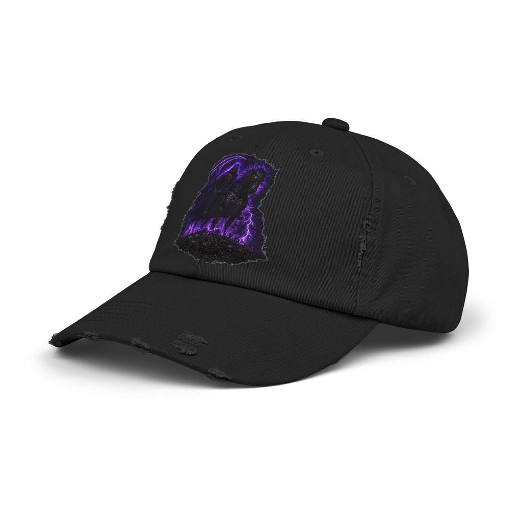 Distressed Black Cap — Purple Glowing Reaper Design
