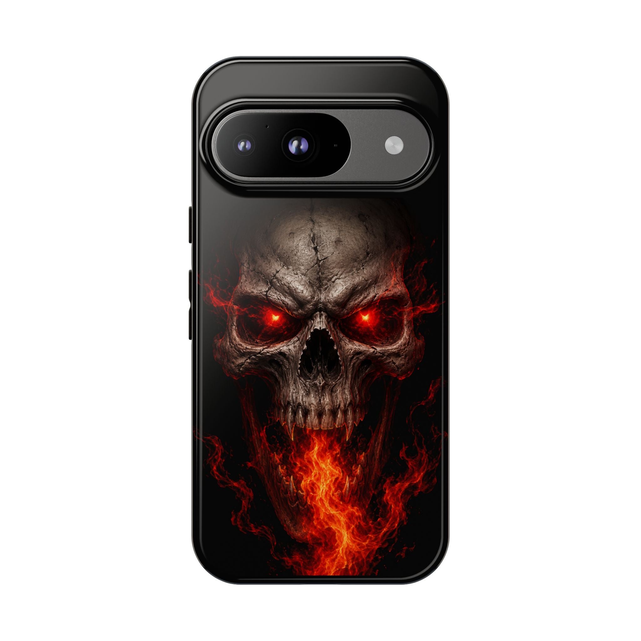 Flaming Skull Tough Case — Heavy-Duty Phone Case with Red-Eye Skull Design