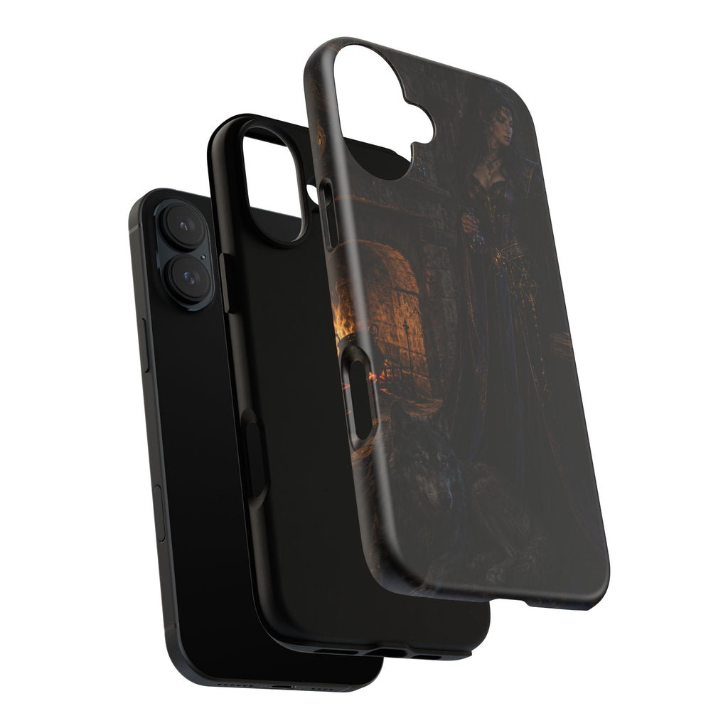 Gothic Witch Phone Case — Dark Fantasy Wolf & Fireplace Tough Case