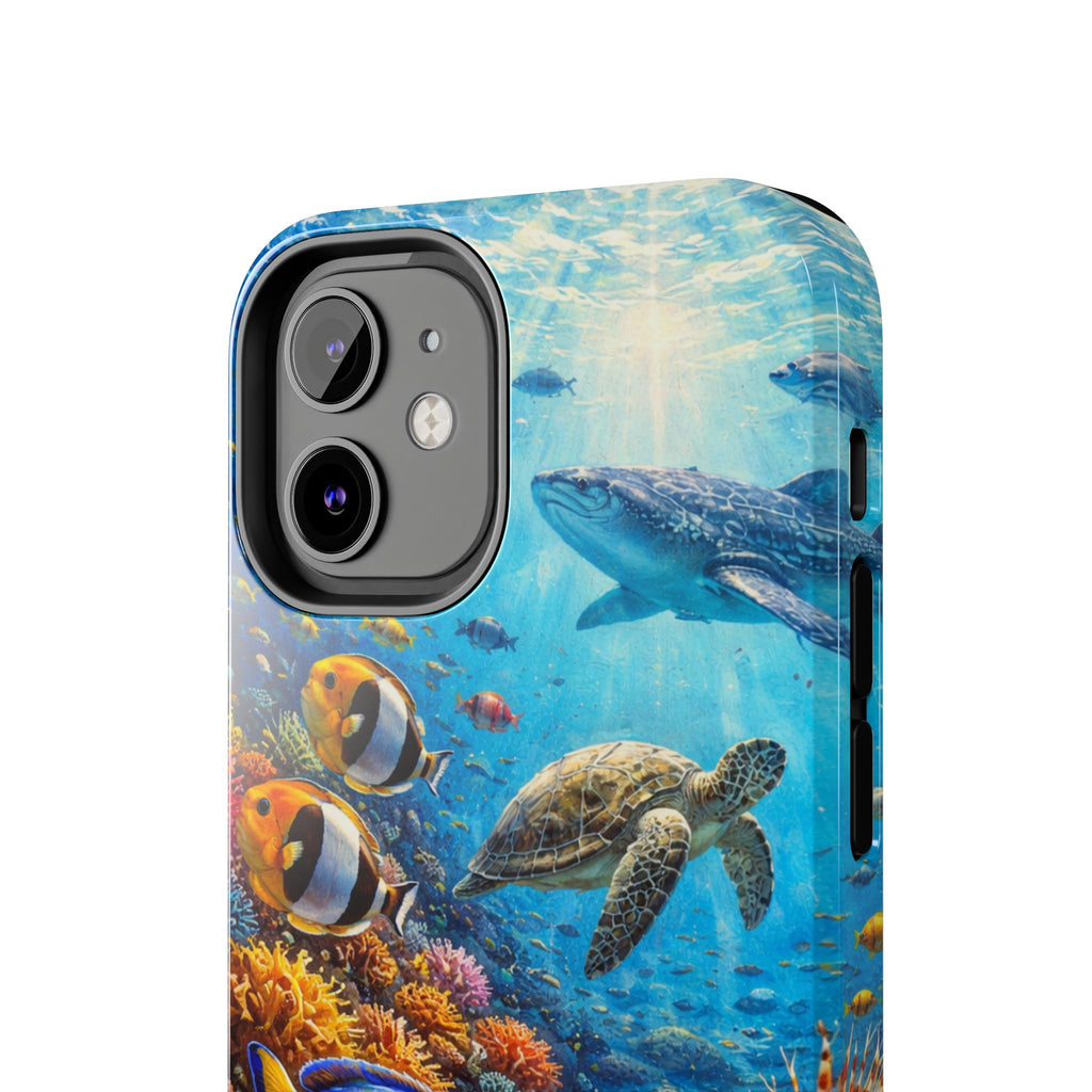Ocean Reef Tough Phone Case — Colorful Sea Turtle & Tropical Fish Design