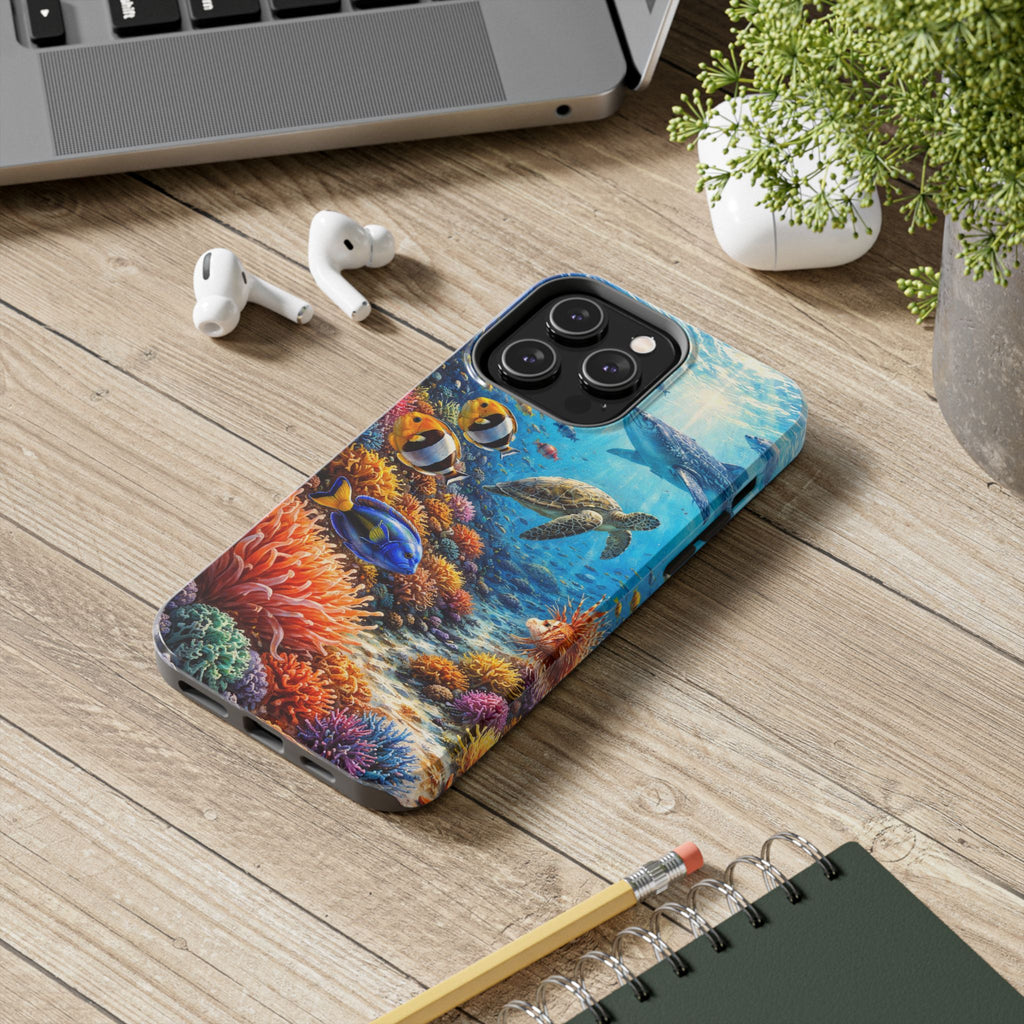 Ocean Reef Tough Phone Case — Colorful Sea Turtle & Tropical Fish Design