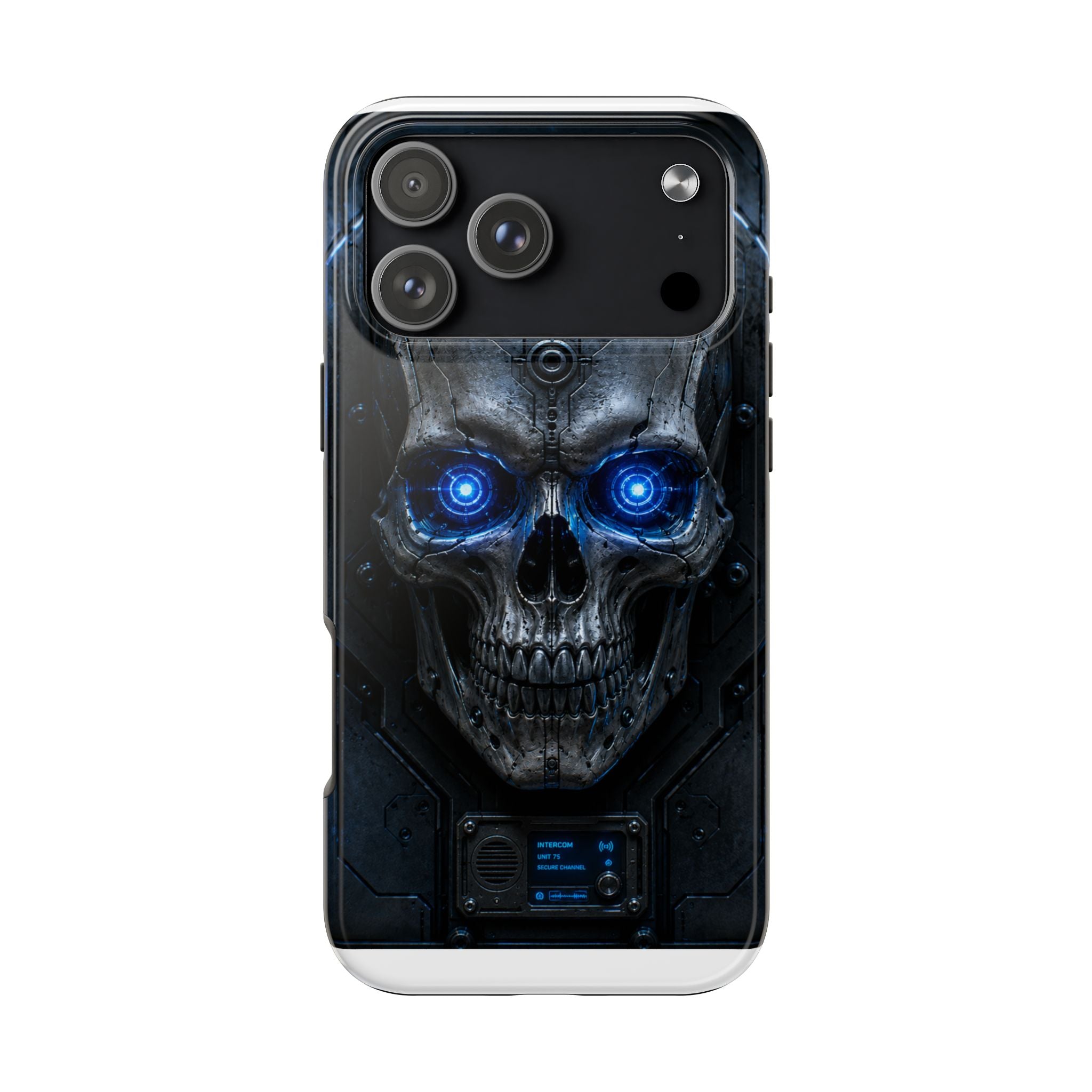 Cyber Skull Tough Phone Case — Blue LED Scary Robot Skull iPhone Case