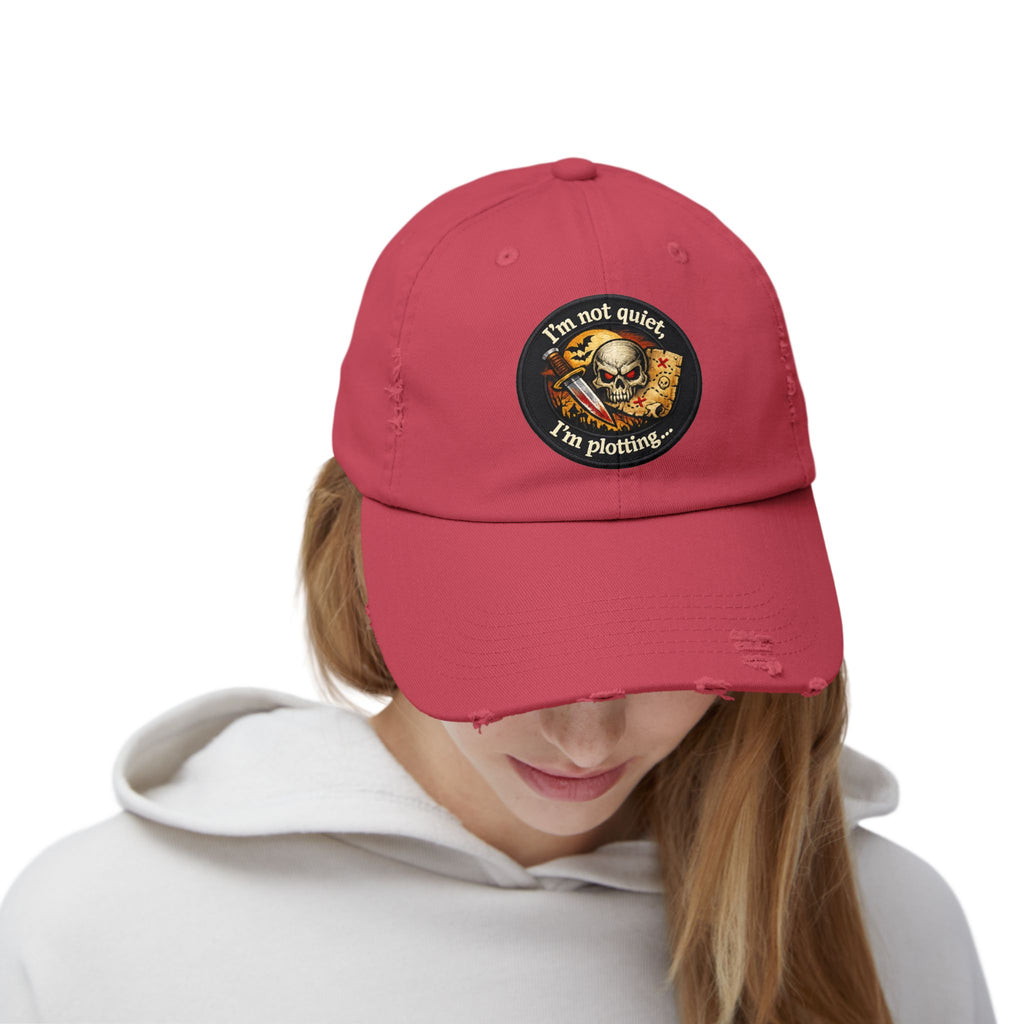 Skull & Map Distressed Cap – "I'm Not Quiet, I'm Plotting" Hat
