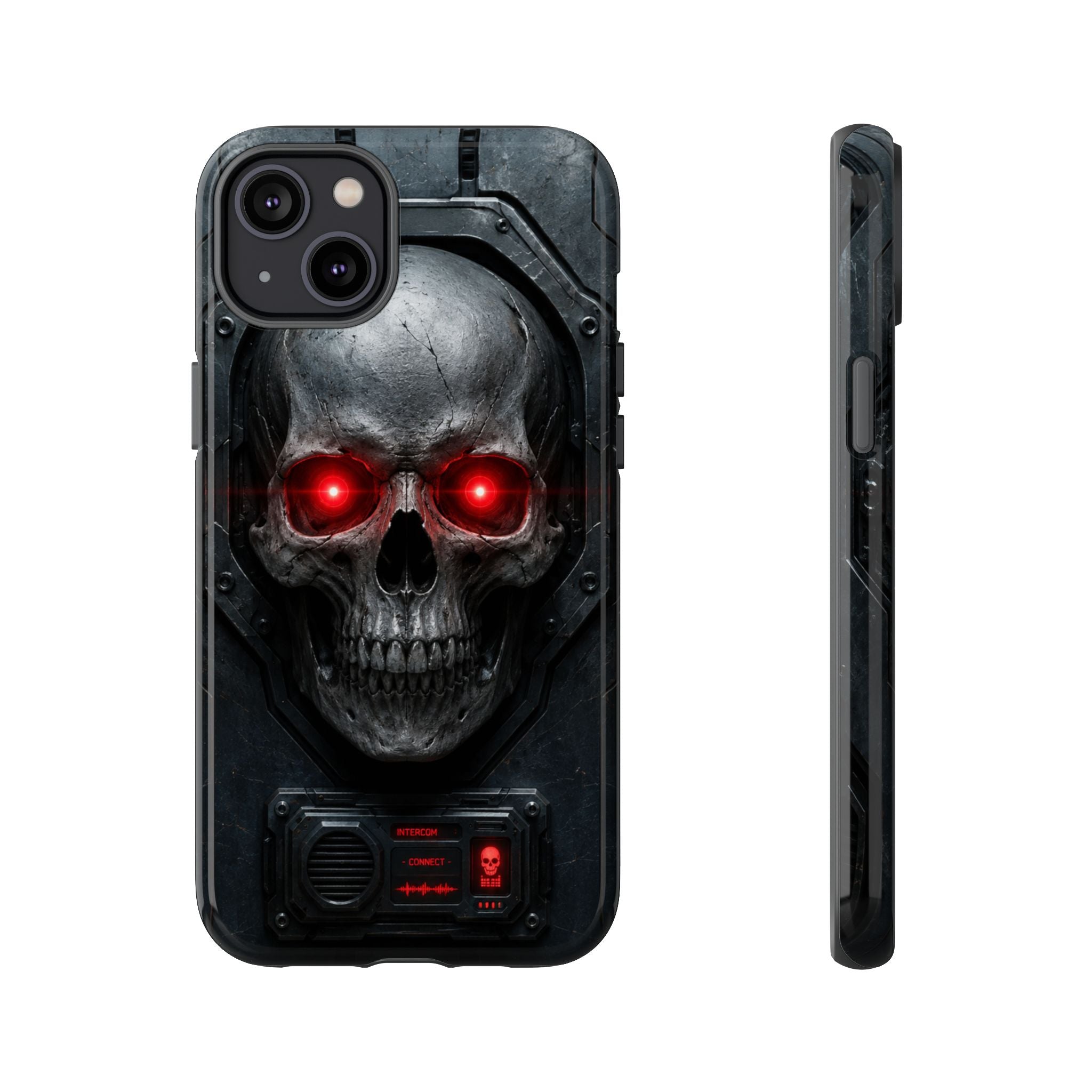 Skull Sentinel Phone Case — Red-Eyed Tactical Skull Protective Case