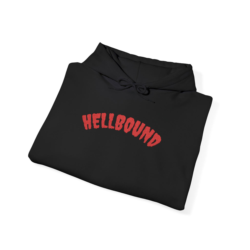 Hellbound Hoodie — Gothic Red Script Embroidered Pullover