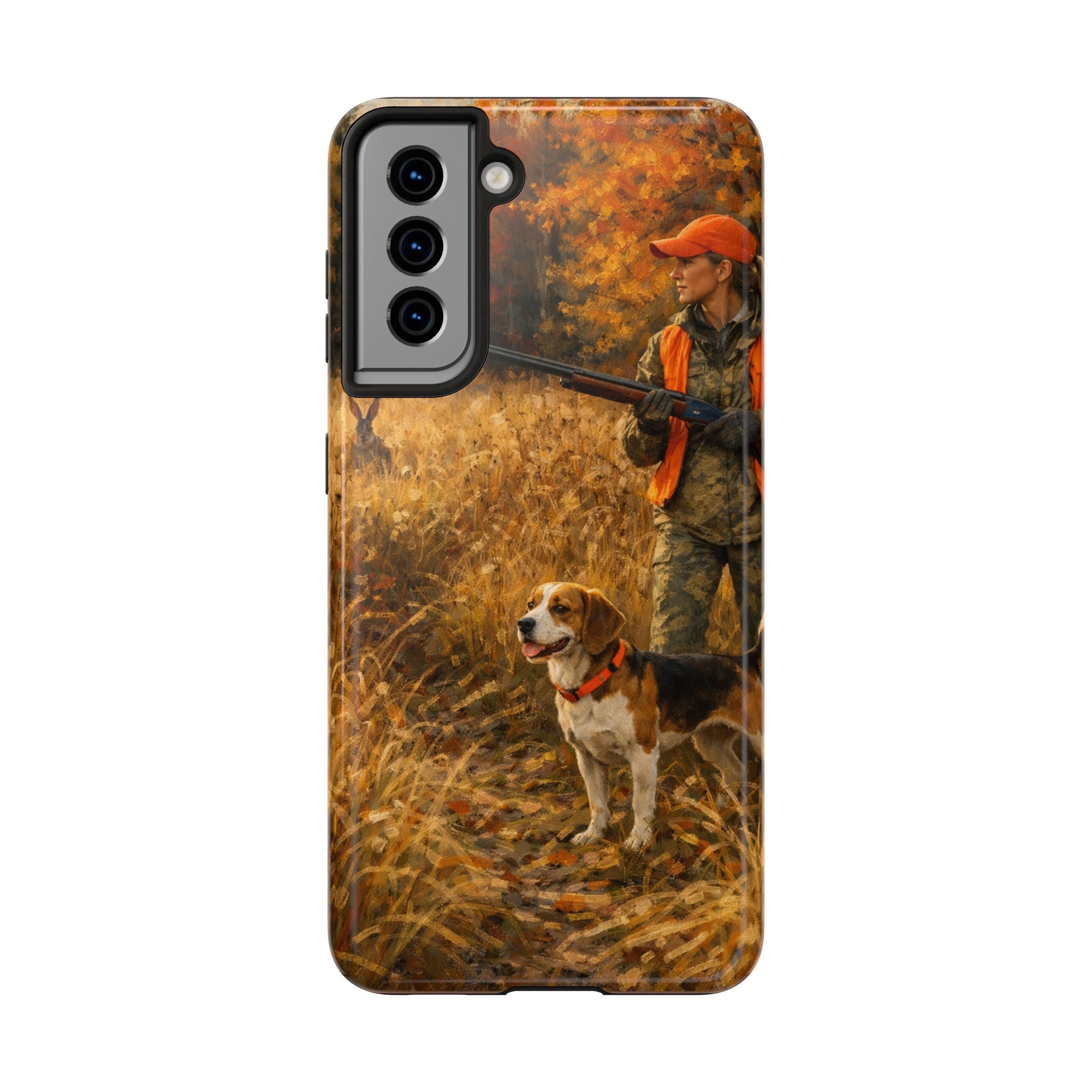 Hunting Scene Tough Phone Case — Hunter & Beagle Autumn Field Protective Cover