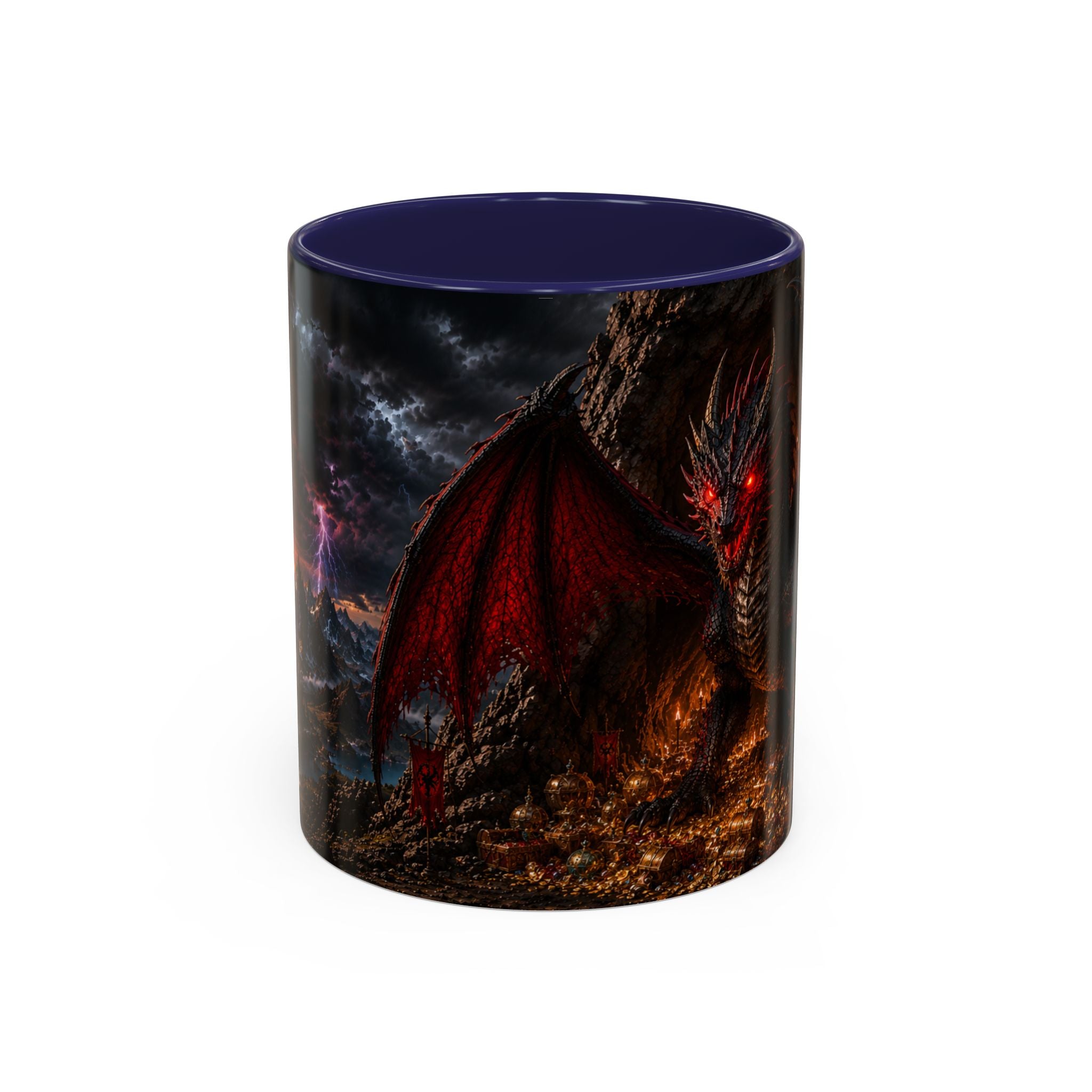 Dragon Coffee Mug — Dark Fantasy Red-Eyed Dragon Accent Mug (11/15oz)