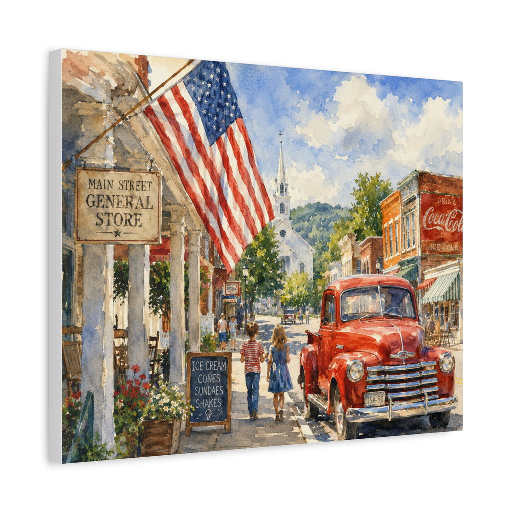 Main Street Americana Canvas Print — Vintage Small Town Scene
