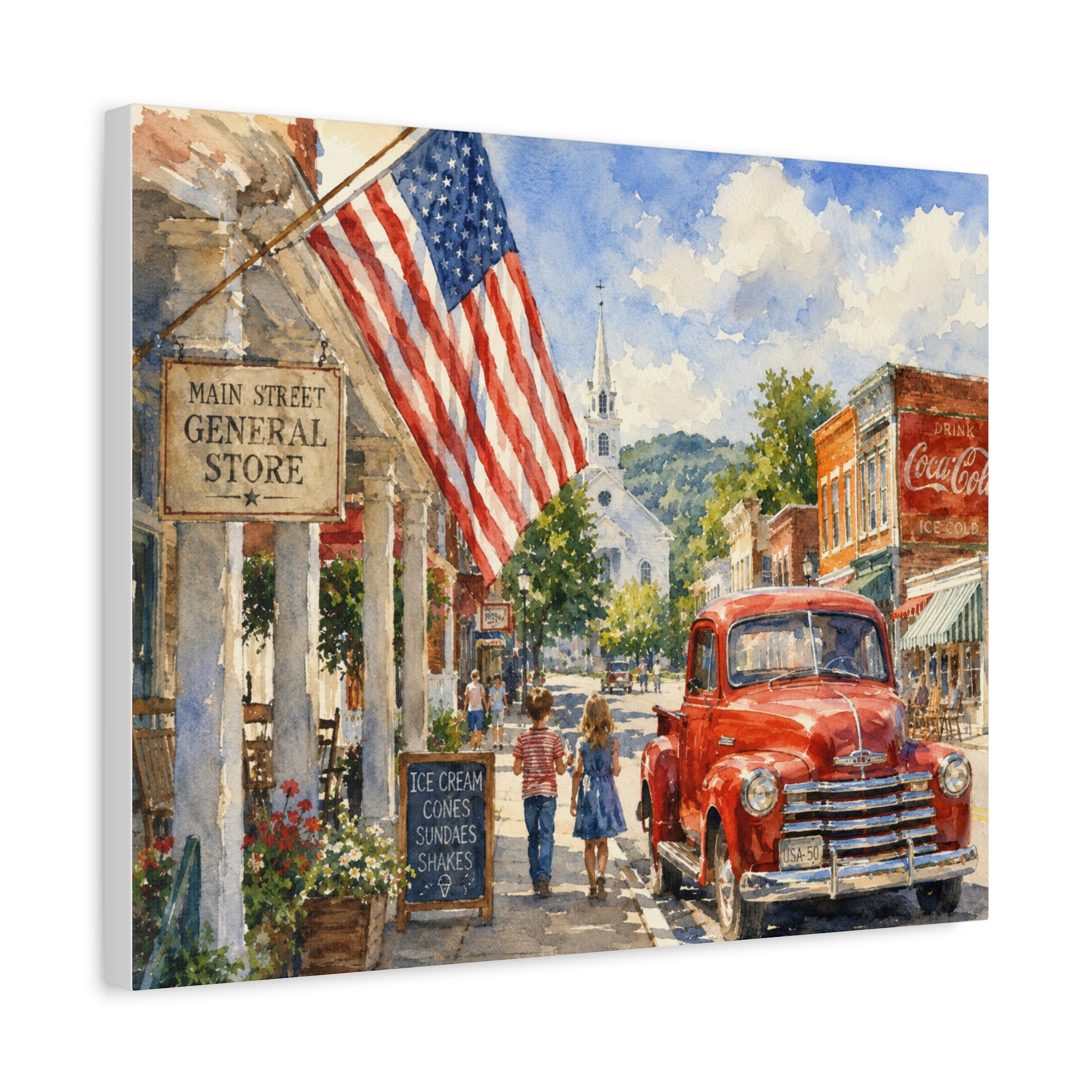 Main Street Americana Canvas Print — Vintage Small Town Scene