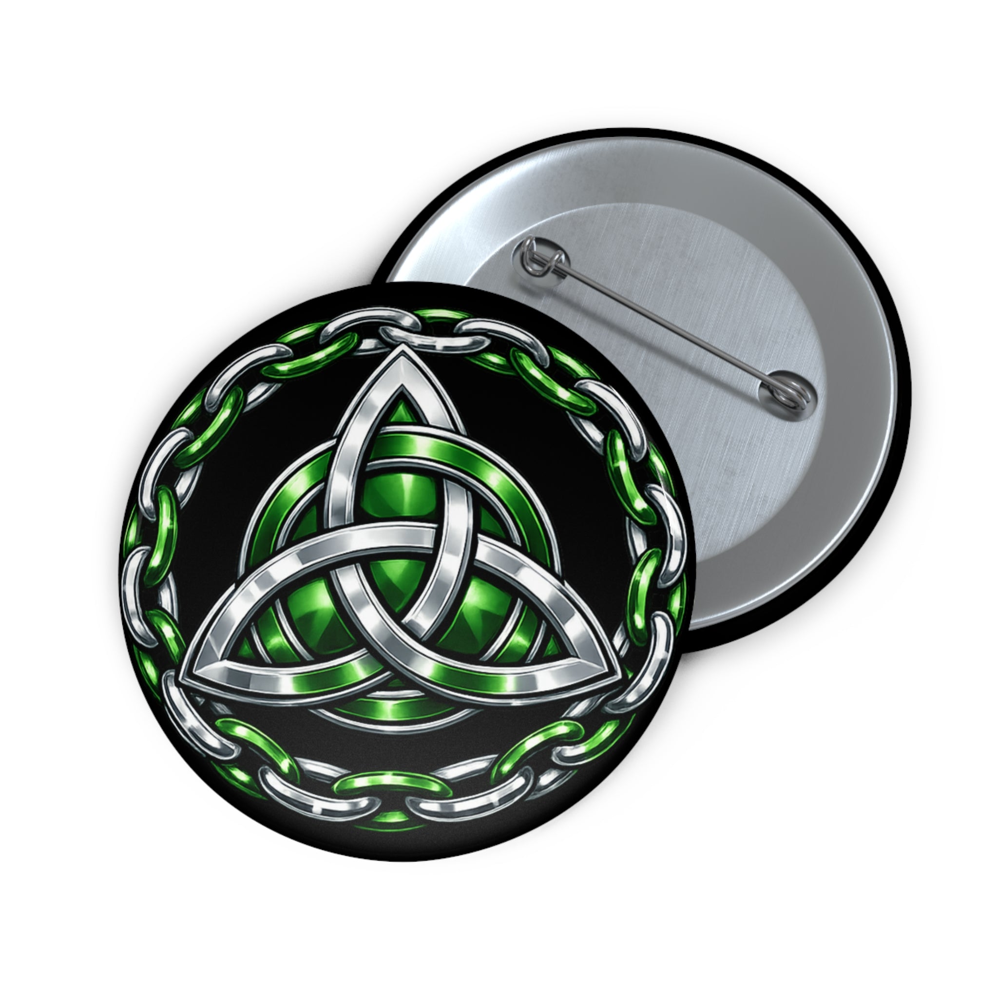 Celtic Trinity Knot Pin Button — Green Chain Pagan Paganism Lapel Badge