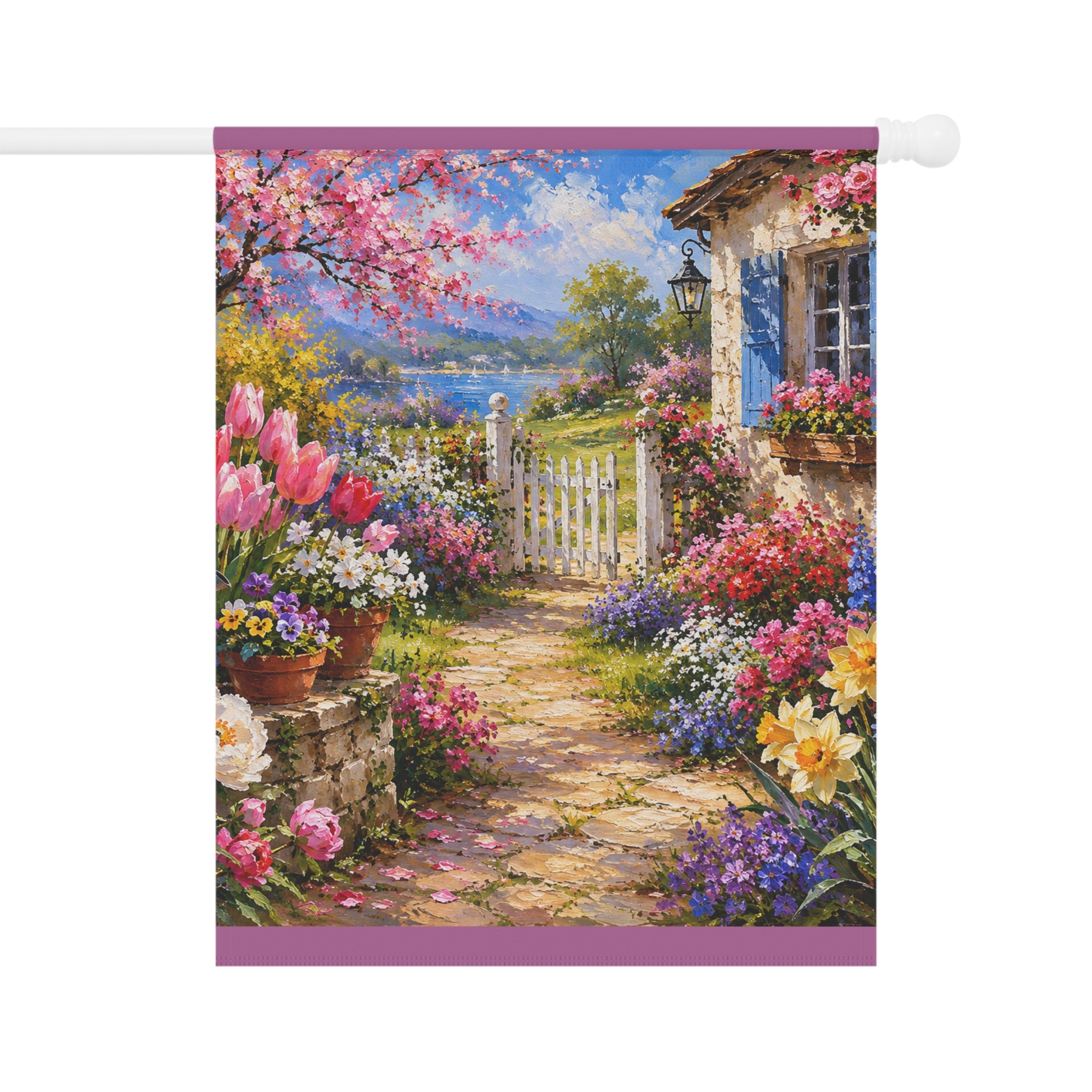 Cottage Garden Path Garden Flag — Floral House Welcome Banner
