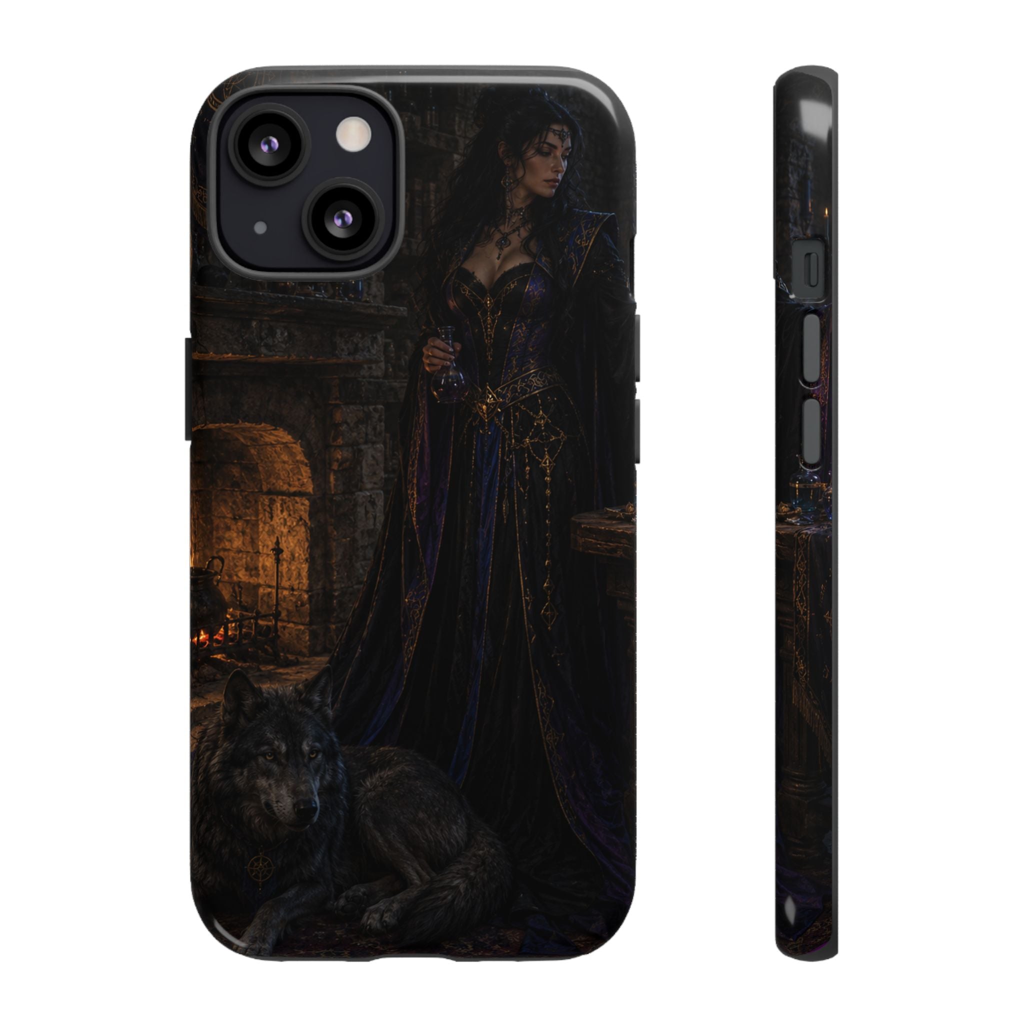 Gothic Witch Phone Case — Dark Fantasy Wolf & Fireplace Tough Case