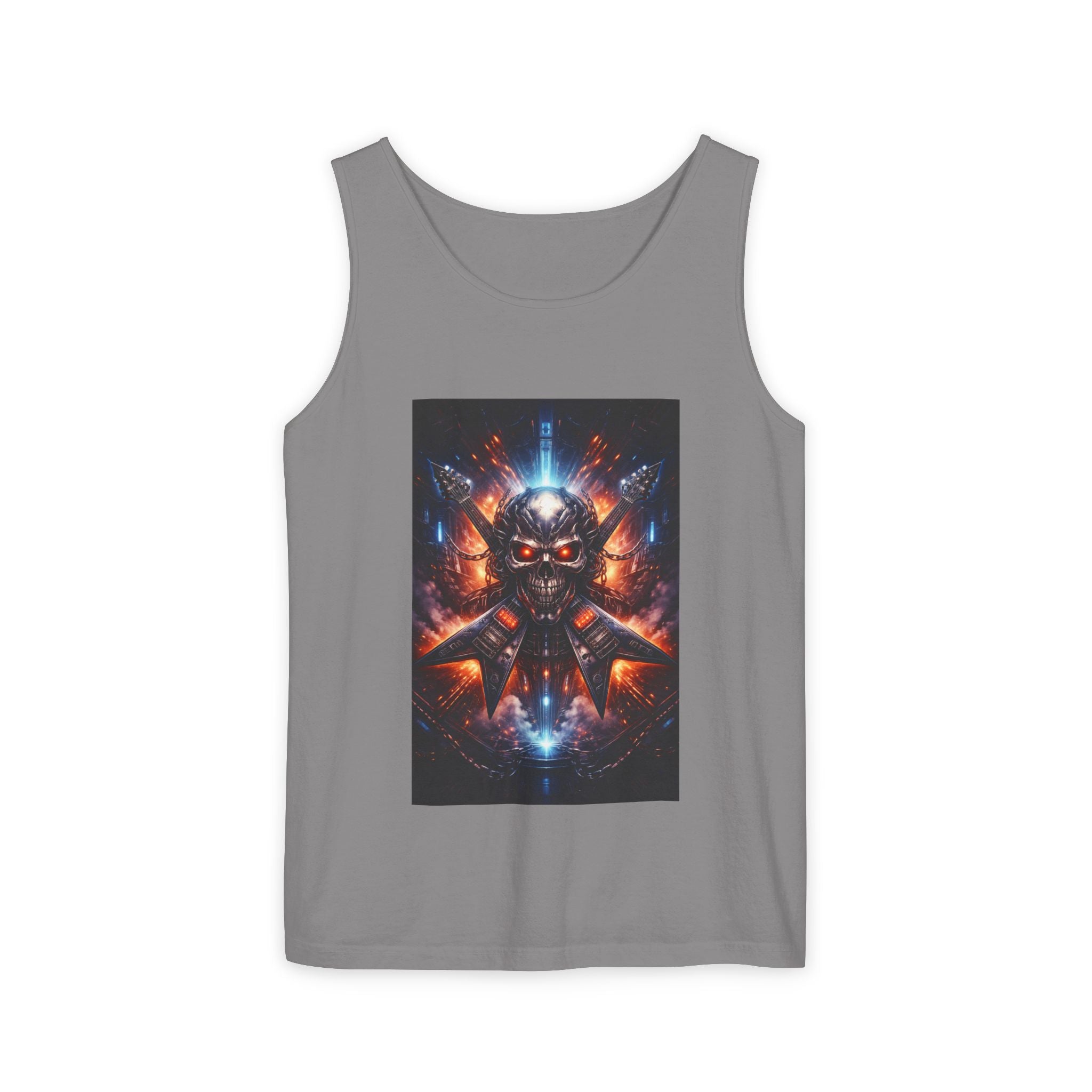 Skull Cyberpunk Tank Top — Neon Sci‑Fi Demon Graphic