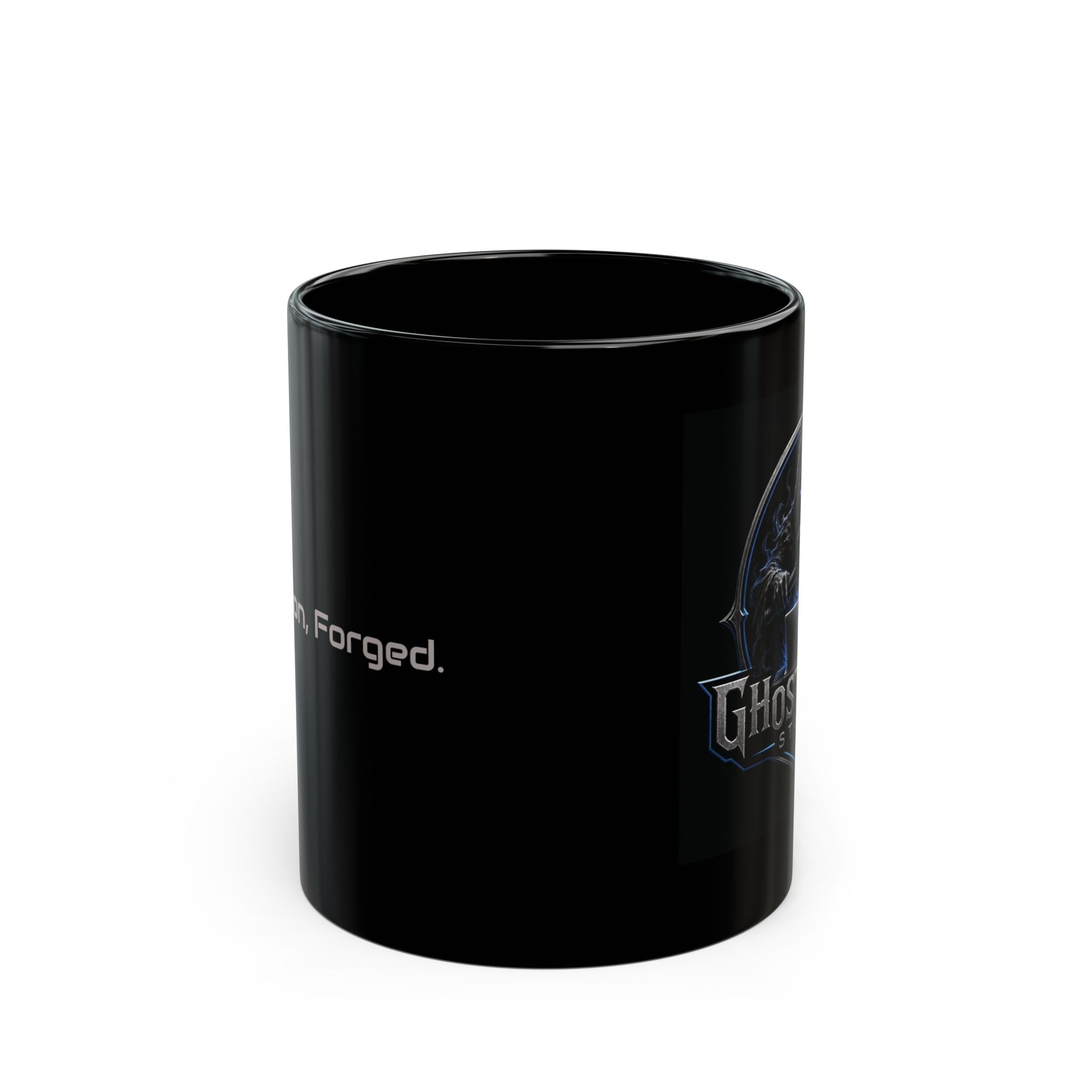 GhostForge Studio Black Mug – Dark Gamer Logo Coffee Cup (11oz/15oz)
