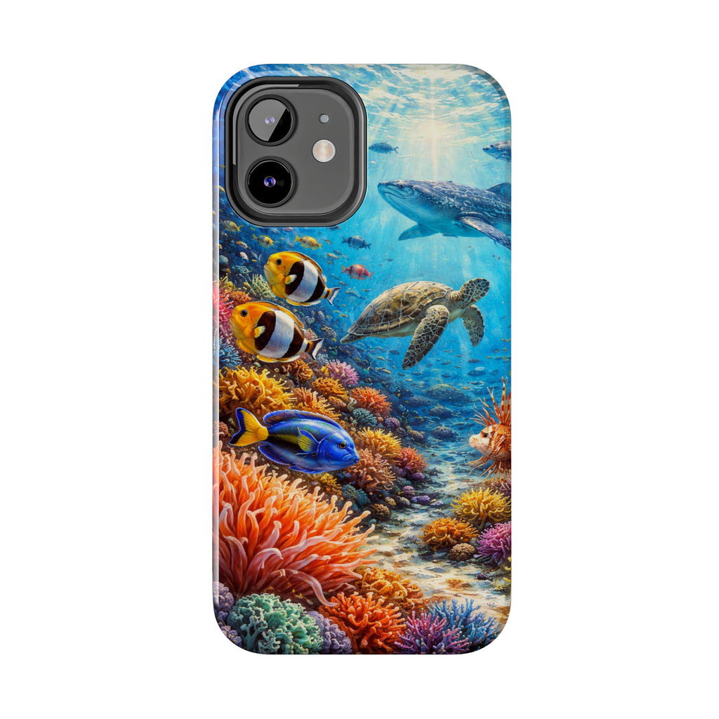 Ocean Reef Tough Phone Case — Colorful Sea Turtle & Tropical Fish Design